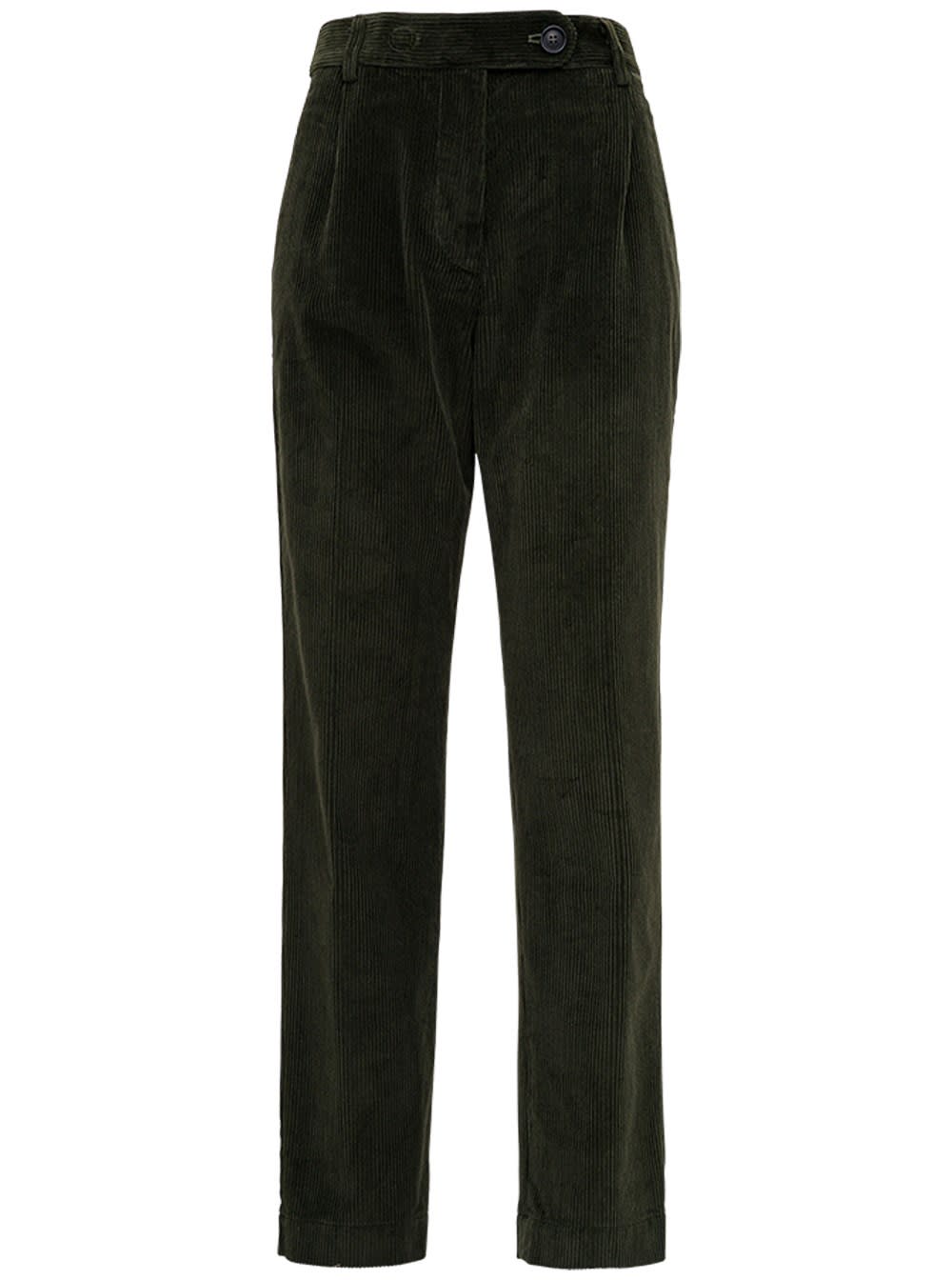 SEMICOUTURE Claudie Green Cotton Ribbed Trousers