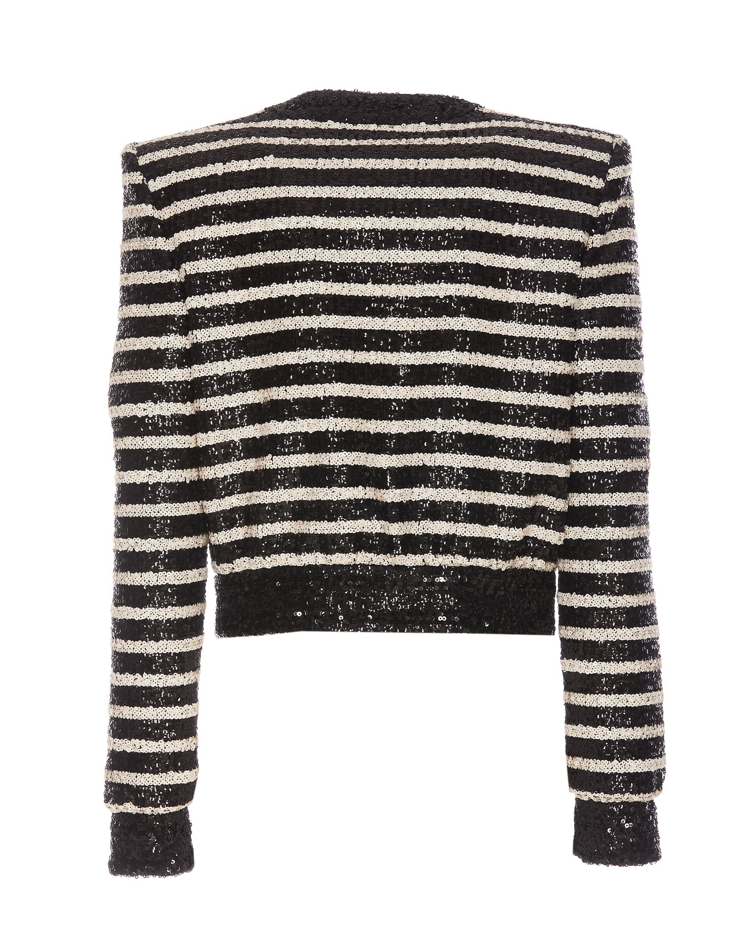 Shop Balmain Striped Sequins Jacket In Black