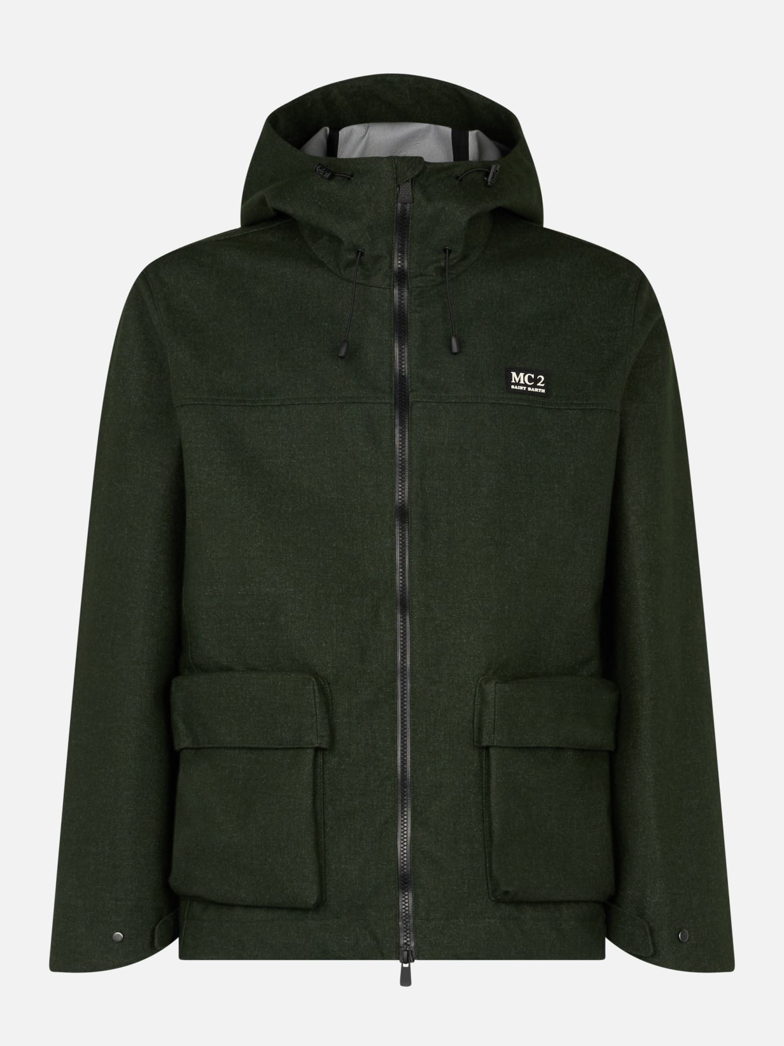 Shop Mc2 Saint Barth Man Hooded Green Windbreaker Jacket