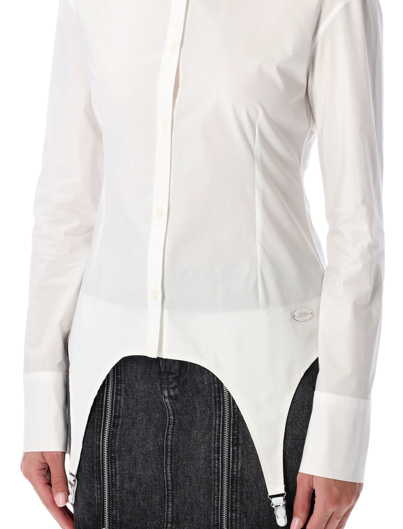 Jean Paul Gaultier Fitted White Cotton Garter Shirt In White