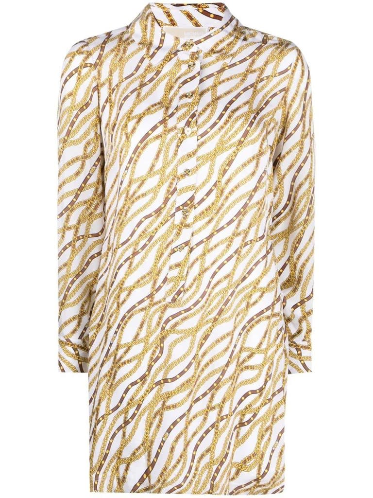 Michael Kors Collection Chain Ls Silk Shirt Dress