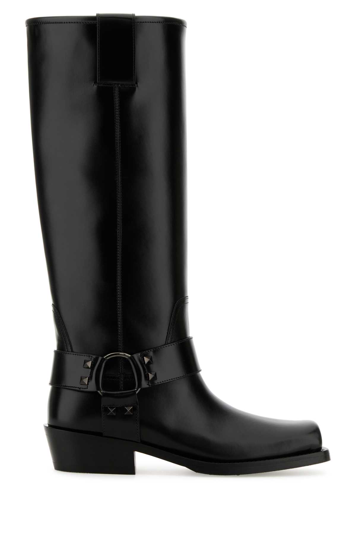 Shop Valentino Black Leather Boots In Nero