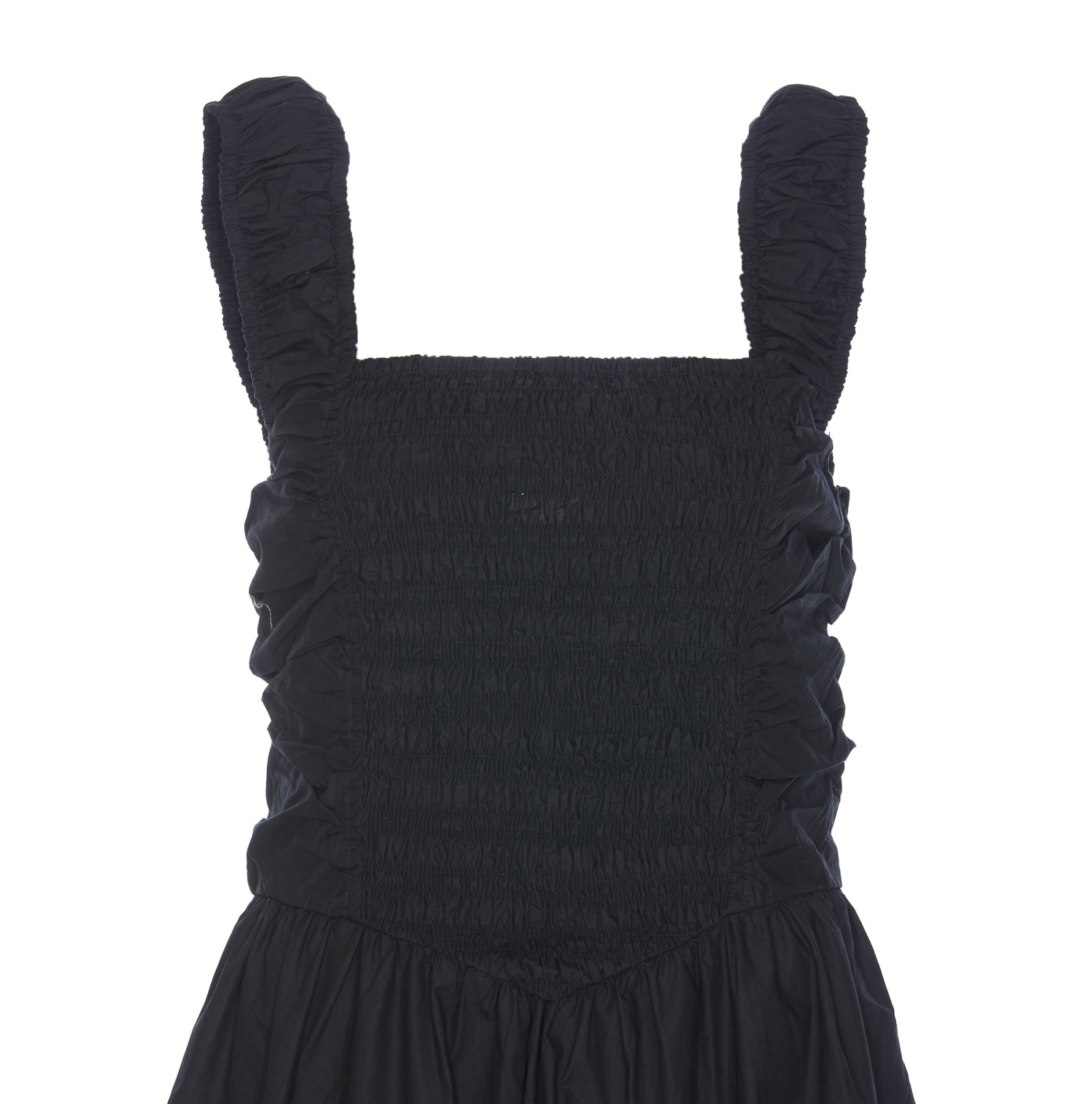 Shop Ganni Black Cotton Poplin Midi Strap Smock Dress