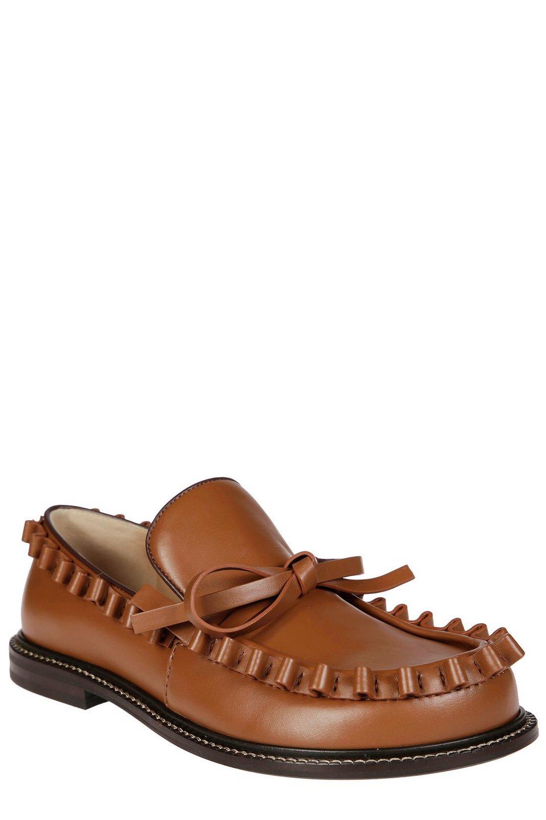 Jw Anderson Fringe Detail Bow Accent Loafers In Brown