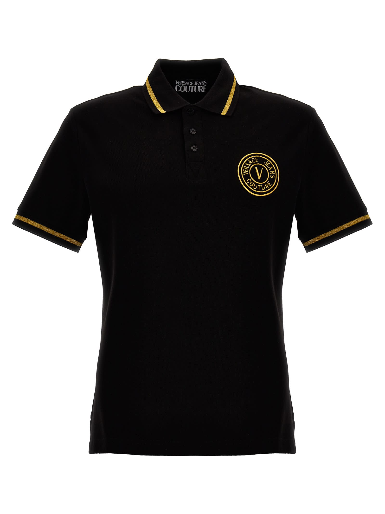 Shop Versace Jeans Couture Logo Polo Shirt In Black/gold