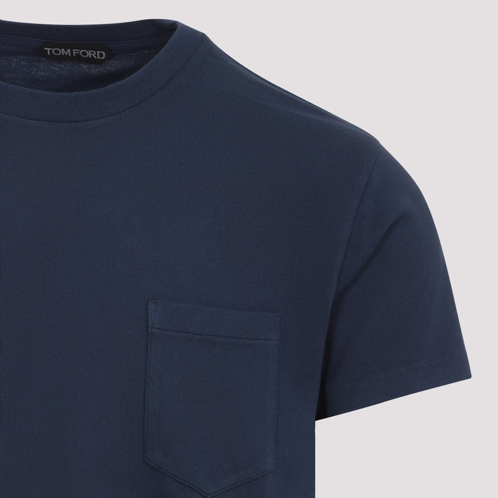 Tom Ford Indigo Blue Cotton T-shirt With Chest Pocket And Crew Neck