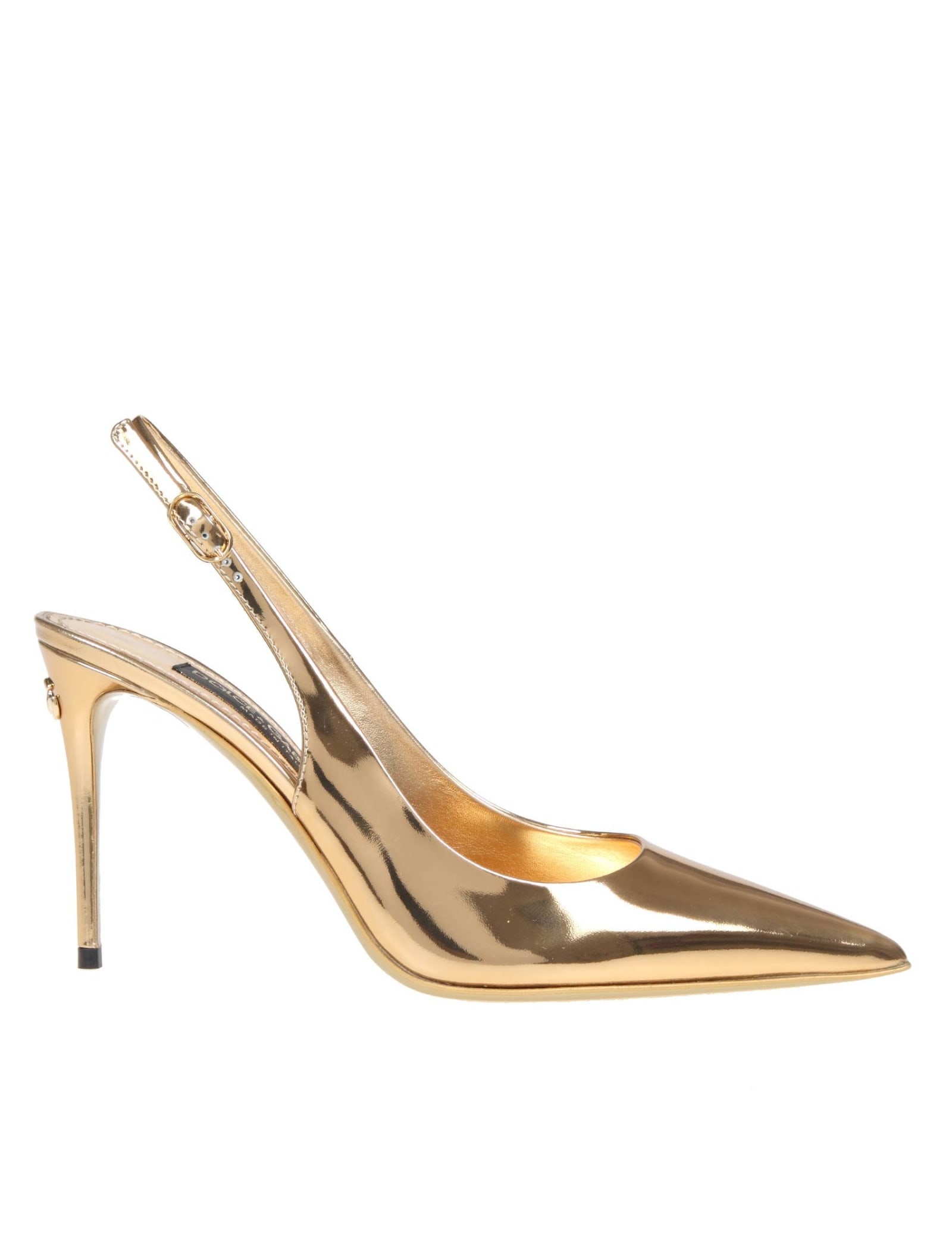 Dolce & Gabbana Slingback In Gold Mirror Leather In Light Gold