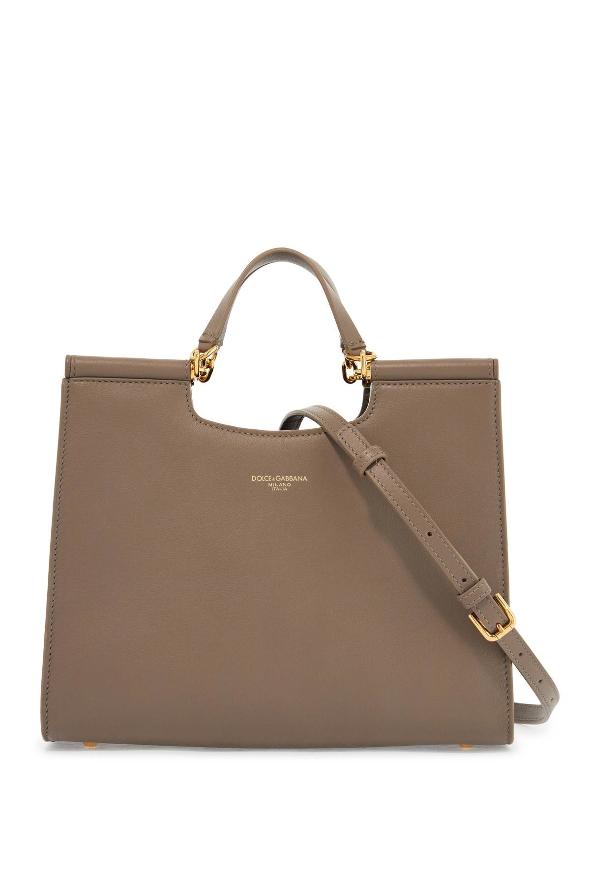 Beige Calfskin Tote Bag With Adjustable Shoulder Strap