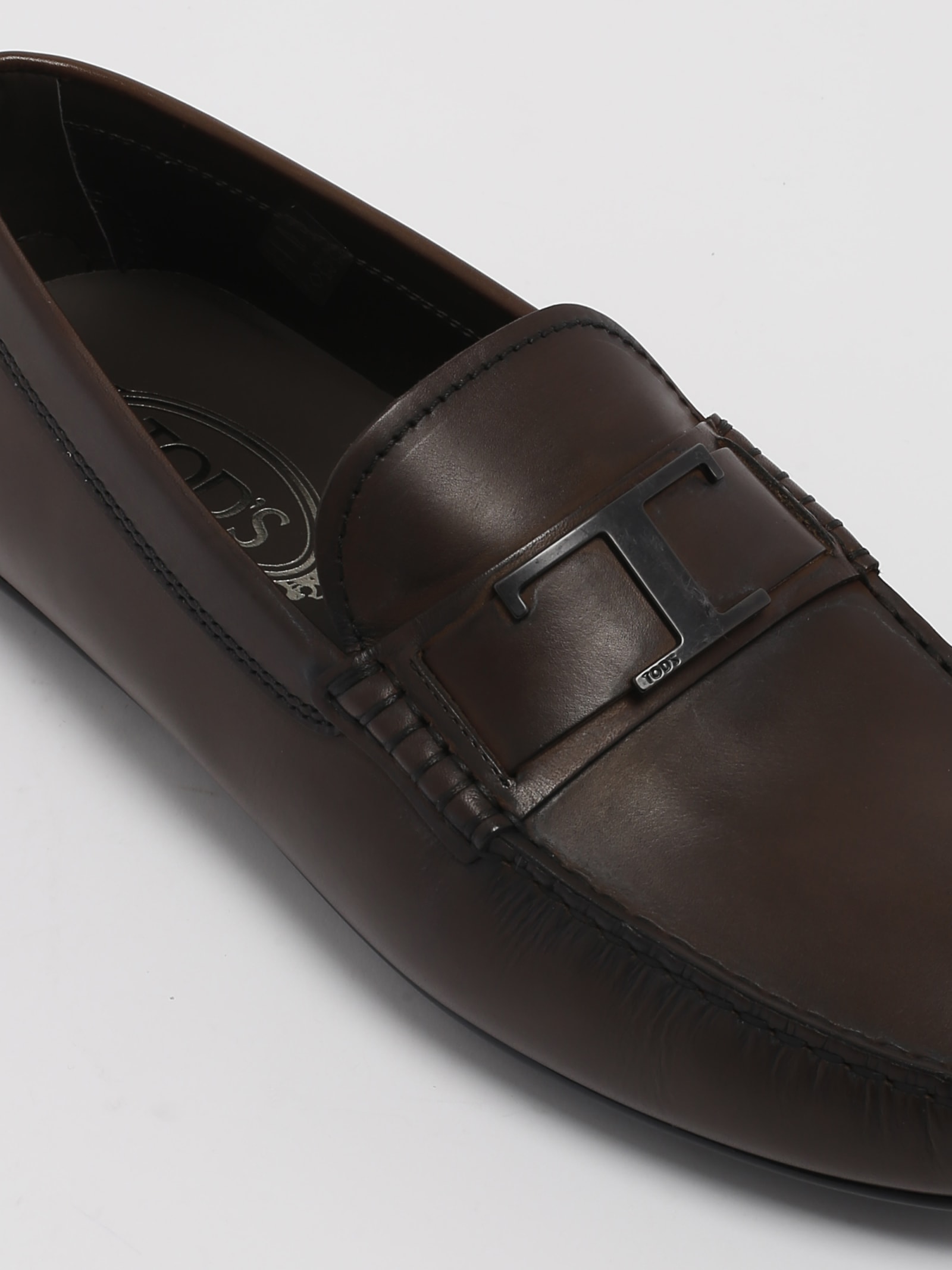 Shop Tod's City Gommino T Piatta Loafers In Cioccolato