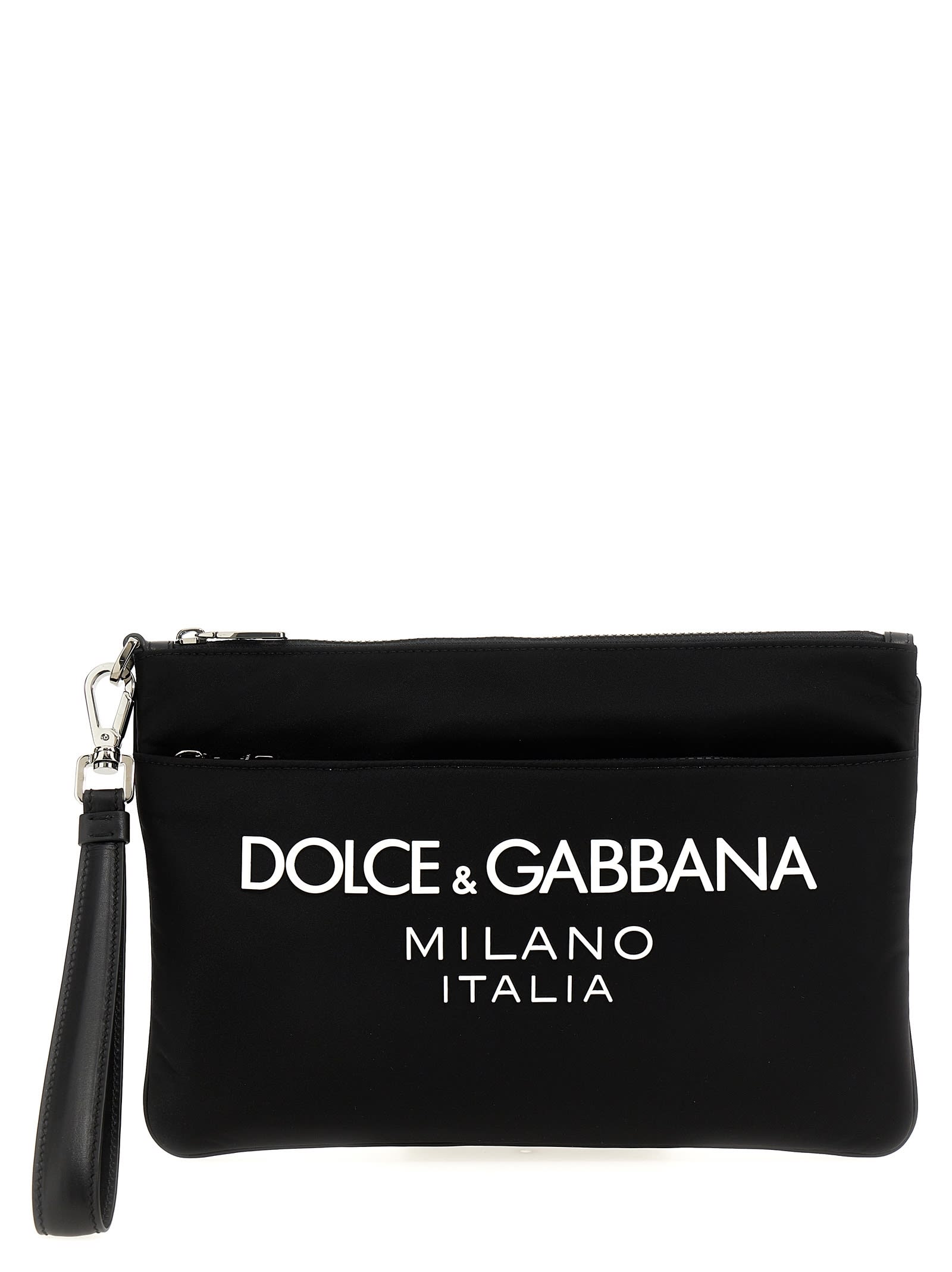Shop Dolce & Gabbana Logo Print Clutch Bag In White/black