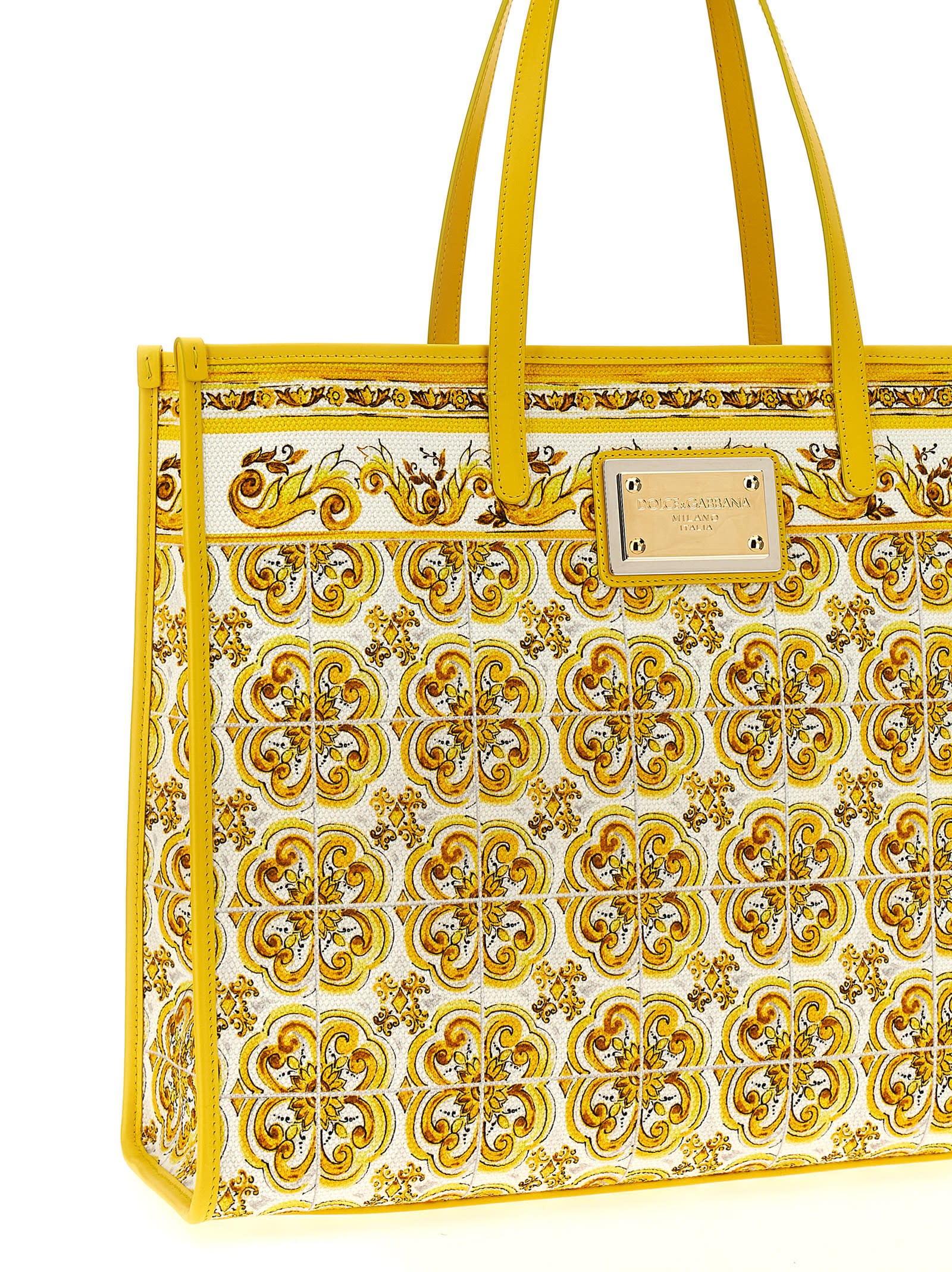 Shop Dolce & Gabbana Maiolica Large Shopping Bag In Yellow