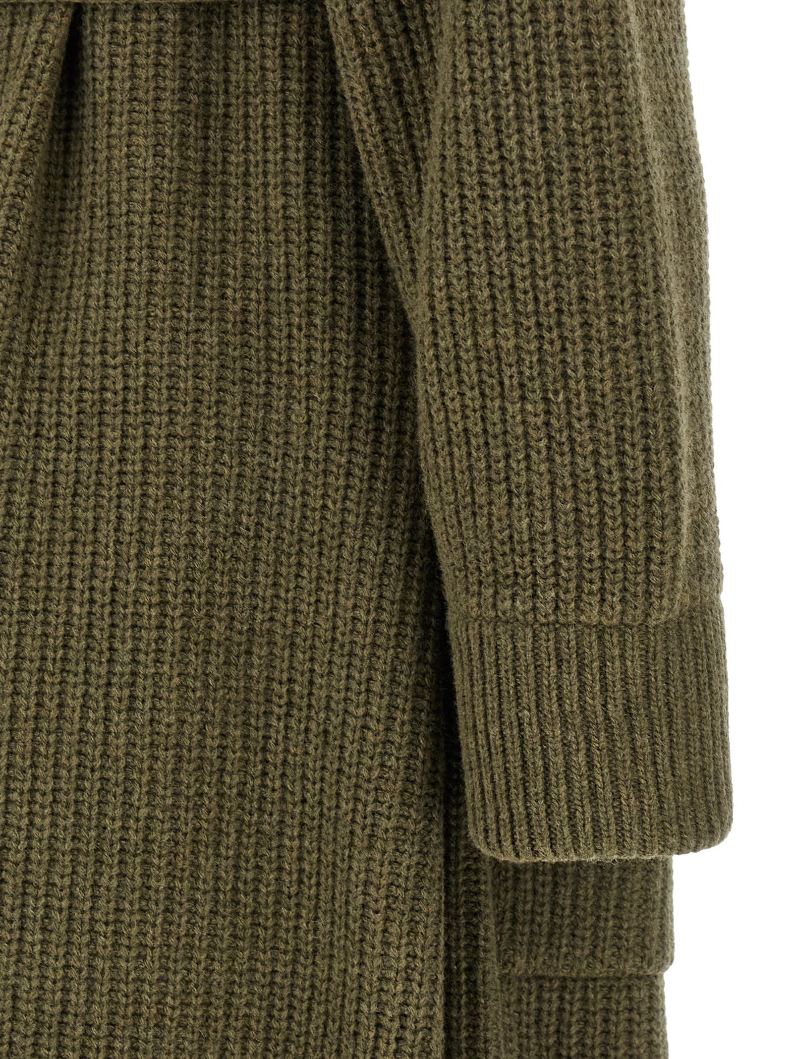 Nude Heavy Wool Knitted Coat With Shawl Collar In Green