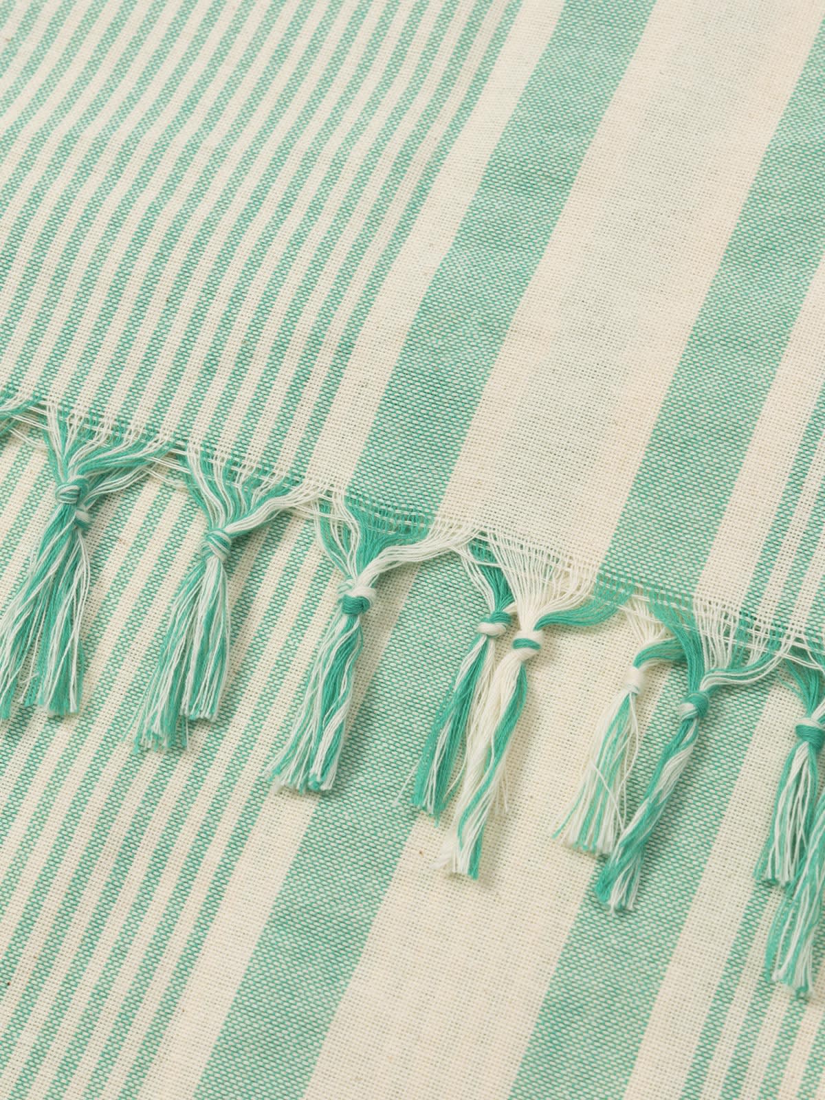 Mc2 Saint Barth Light Cotton Beach Towel Fouta With Water Green Striped Print And Embroidery In Green