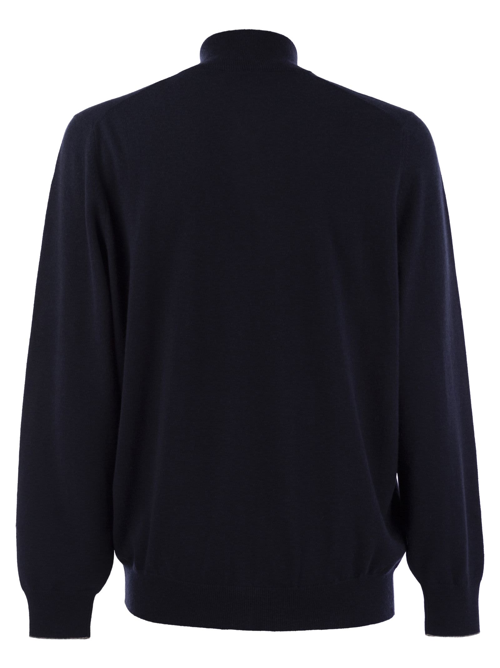 Shop Brunello Cucinelli High-necked Cashmere Cardigan With Zip In Navy