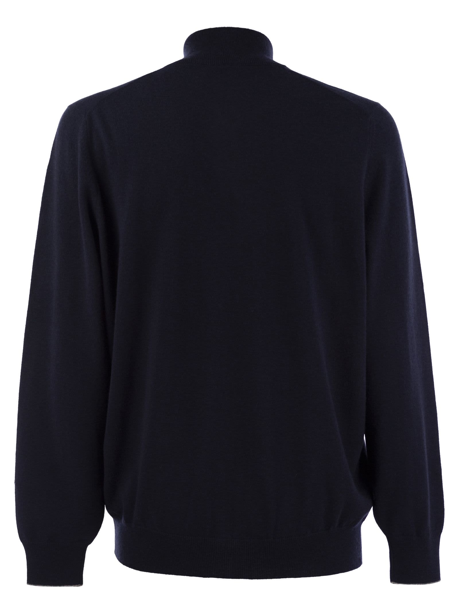 Shop Brunello Cucinelli High-necked Cashmere Cardigan With Zip In Blue