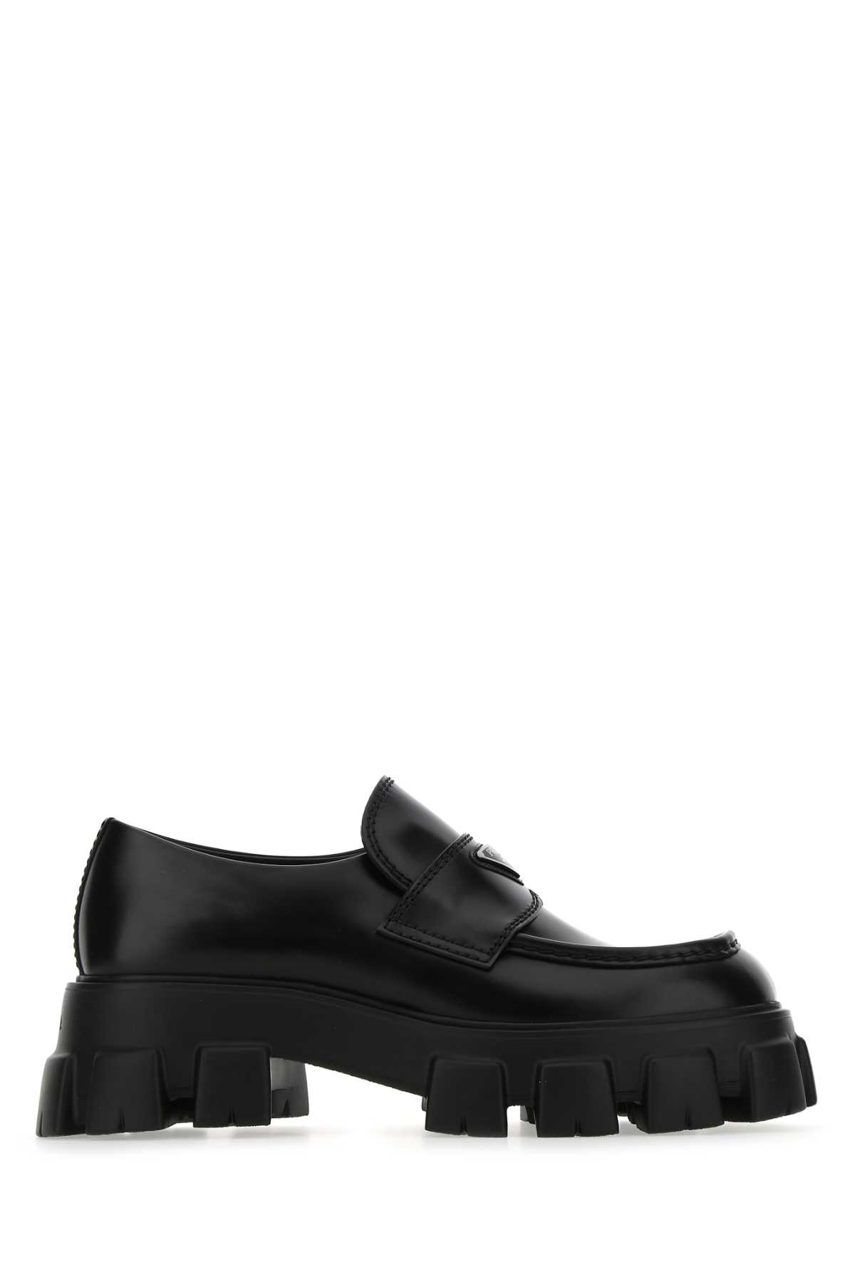 Shop Prada Black Leather Monolith Loafers In F0002