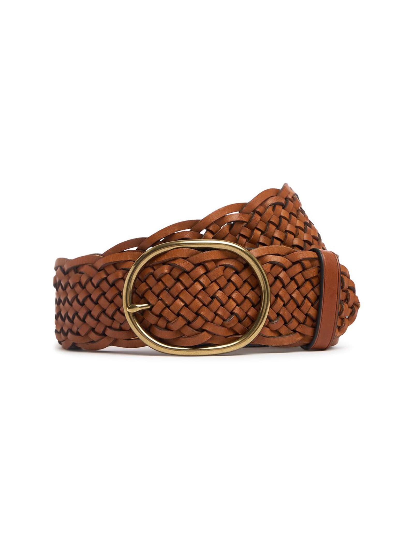 4+4 Oval Buckle Woven Leather Belt