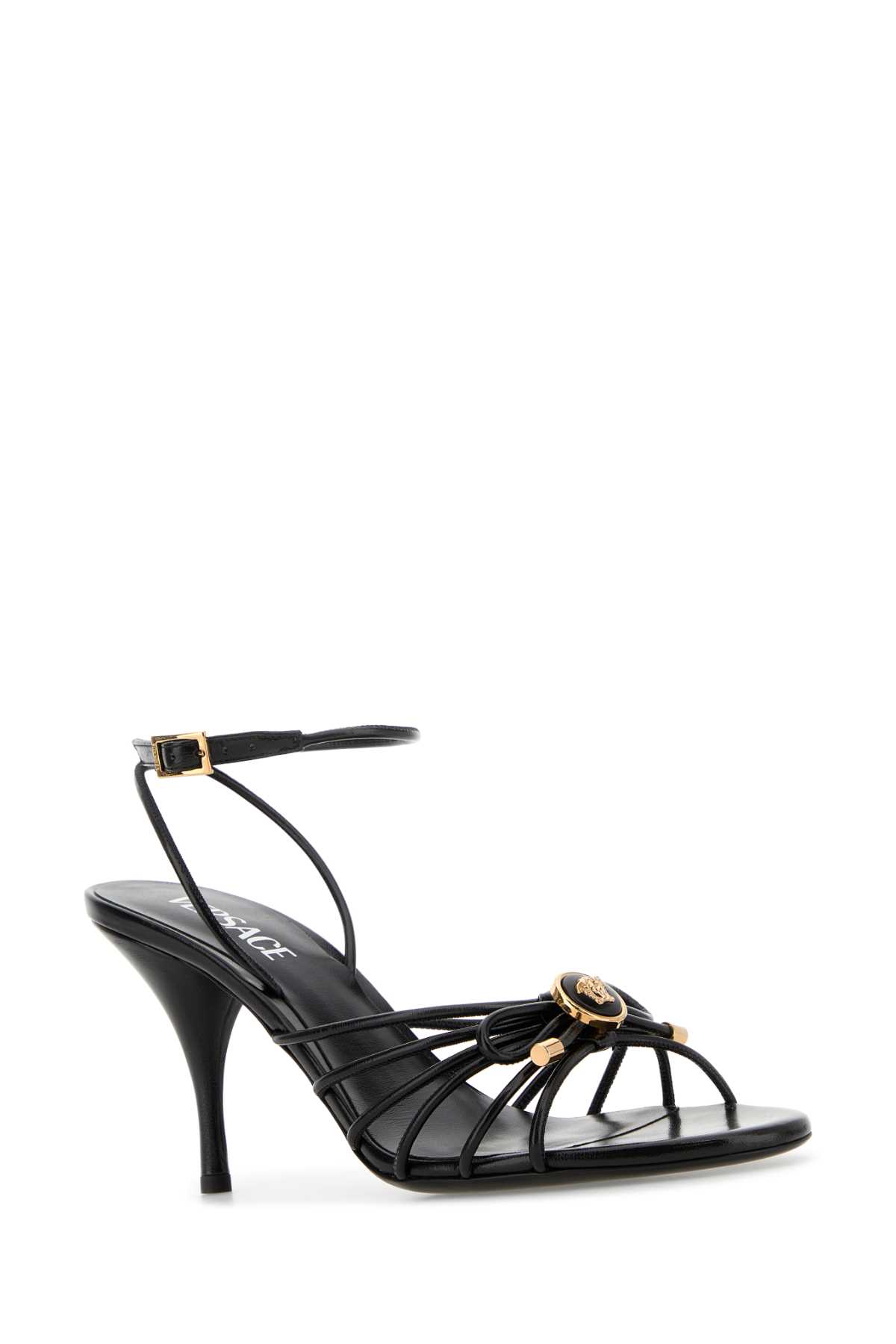 Versace Nappa Leather Sandals Strappy Design Ankle Strap In Animal Print
