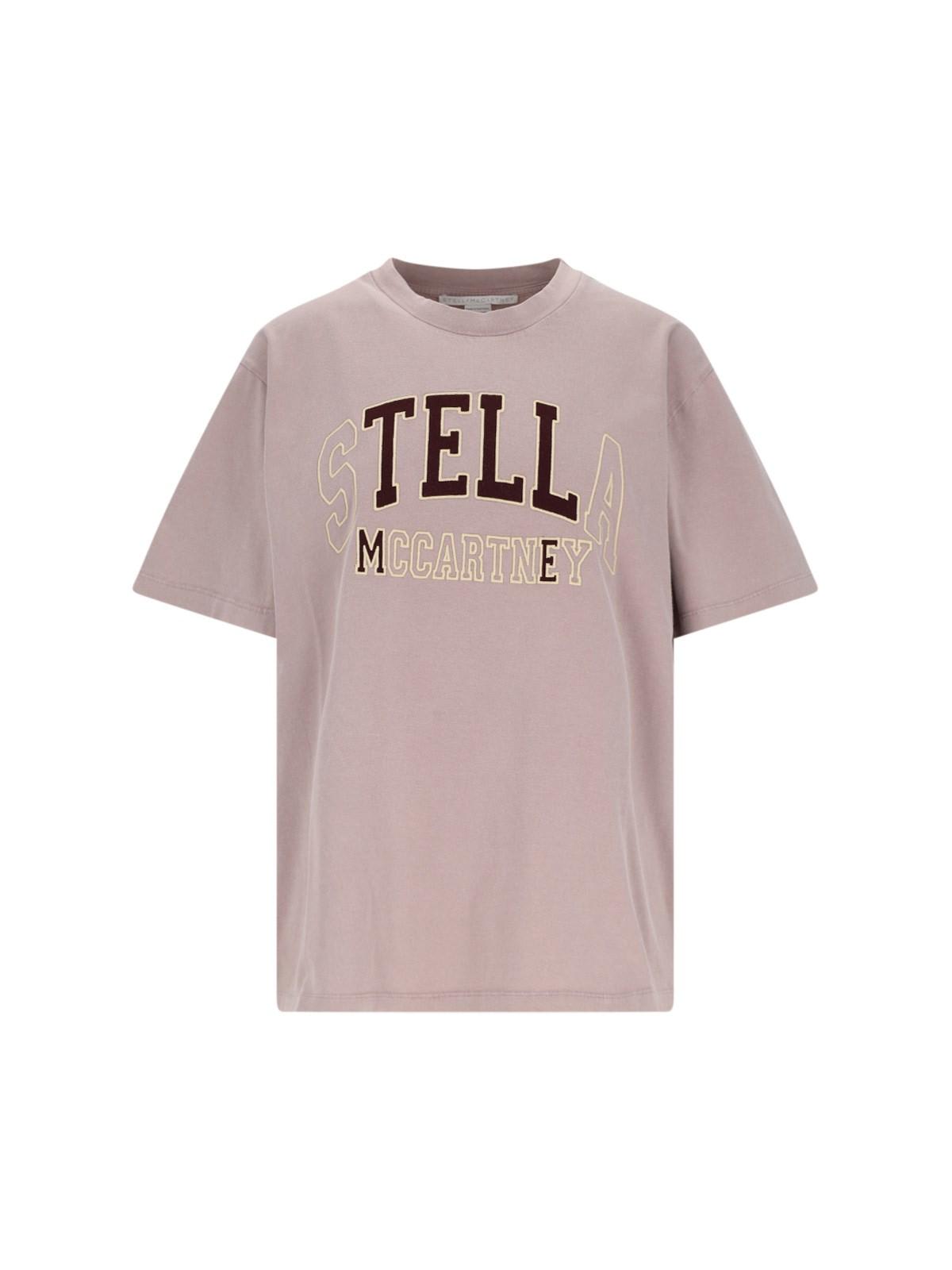 Shop Stella Mccartney Varsity Logo T-shirt In Light Taupe