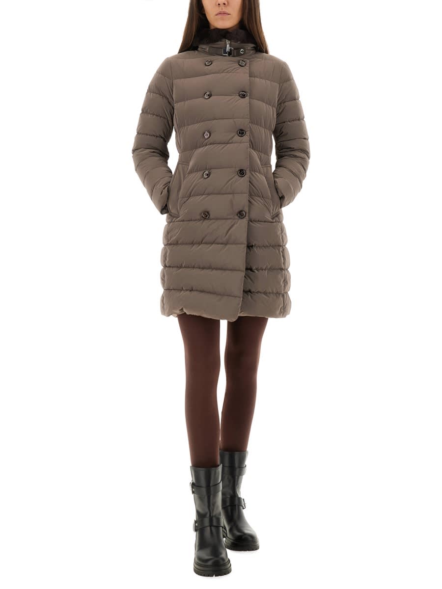 Moorer Double-breasted Long Padded Coat In Brown