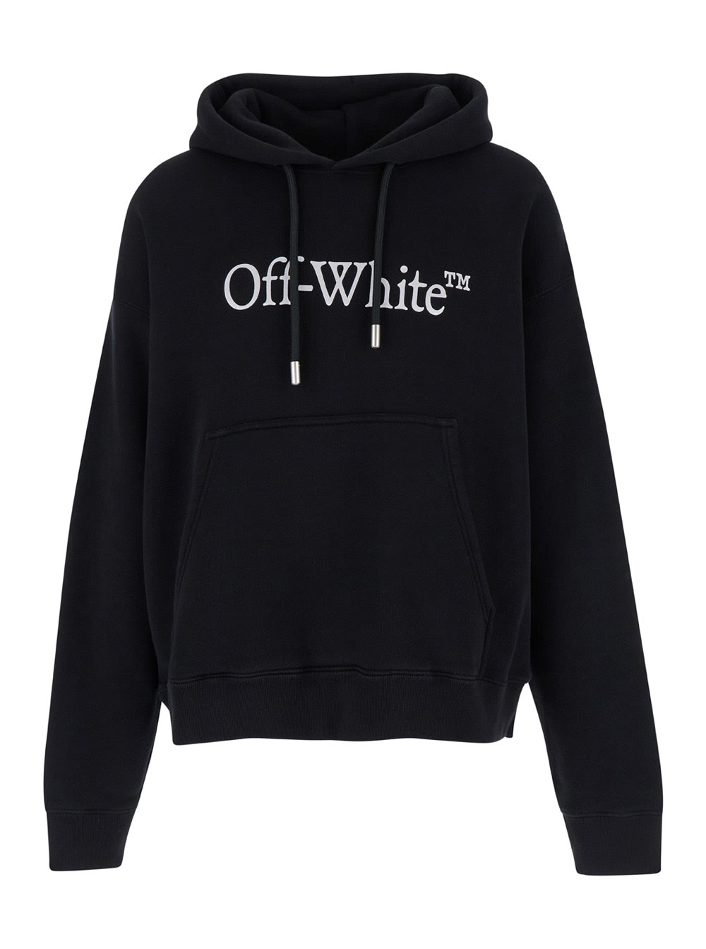 OFF-WHITE BLACK HOODIW WITH LOGO LETTERING PRINT IN JERSEY MAN 