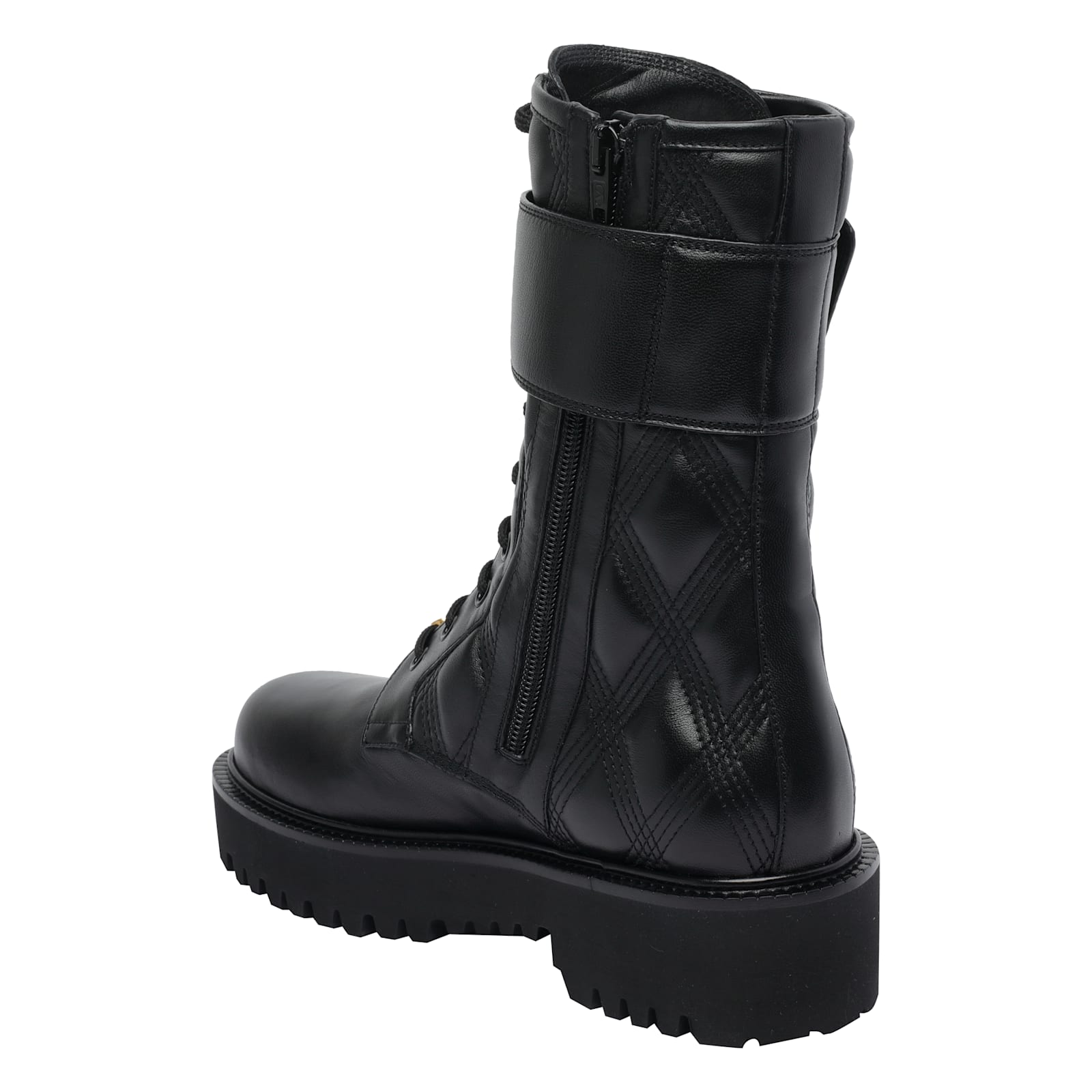 Valentino Quilted Combat Booties Buckle Detail In Black