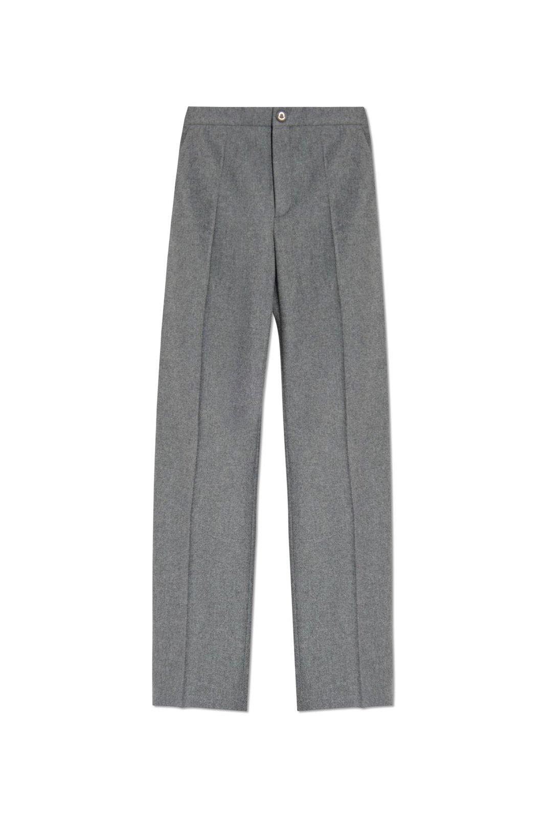 Shop Moncler Logo Buttoned Straight-leg Trousers In Grey