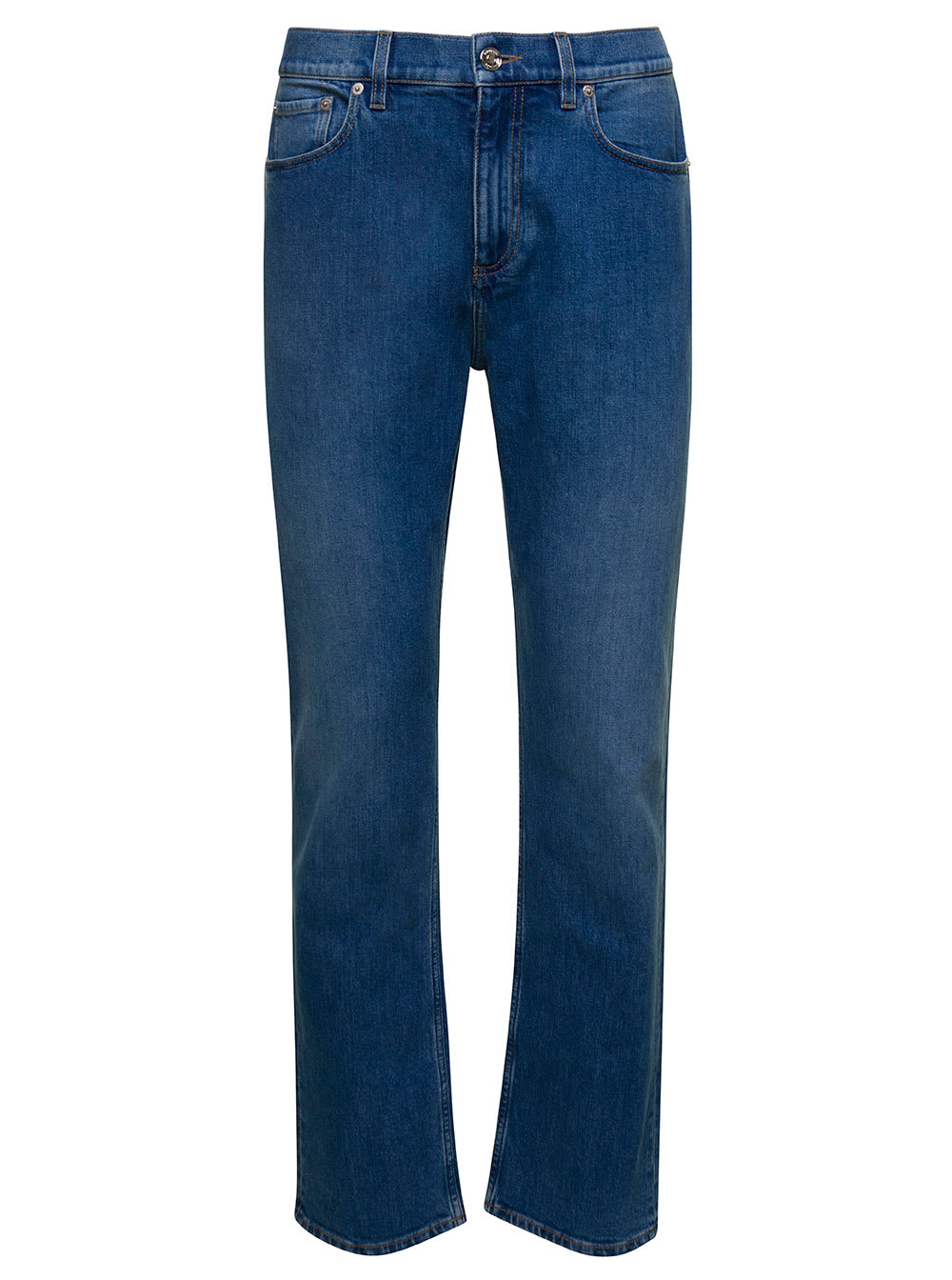 Blue Jeans With Tb Patch At The Back In Stretch Cotton Denim Man