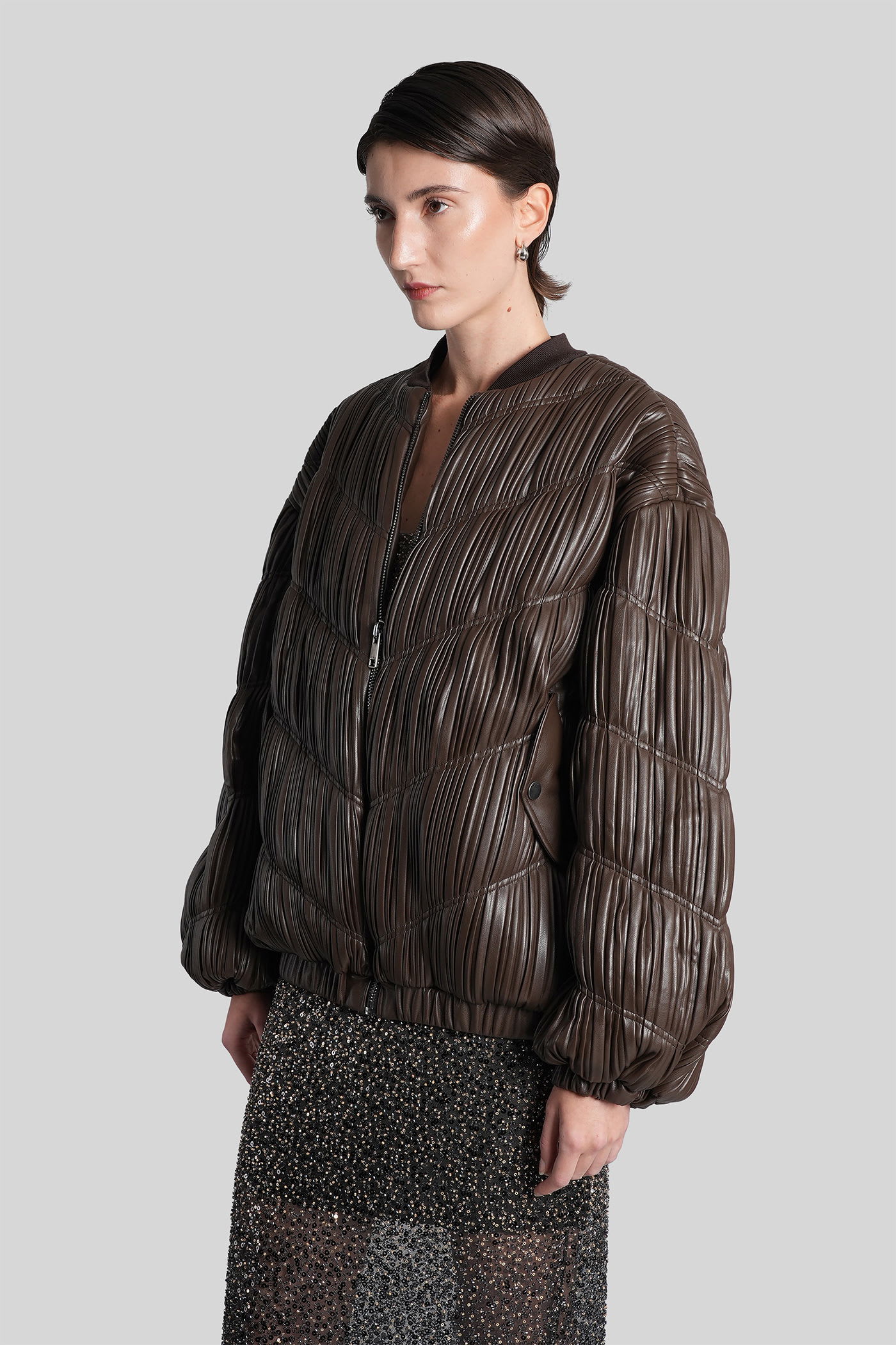Rotate Birger Christensen Bomber Jacket In Brown Polyester In Brown