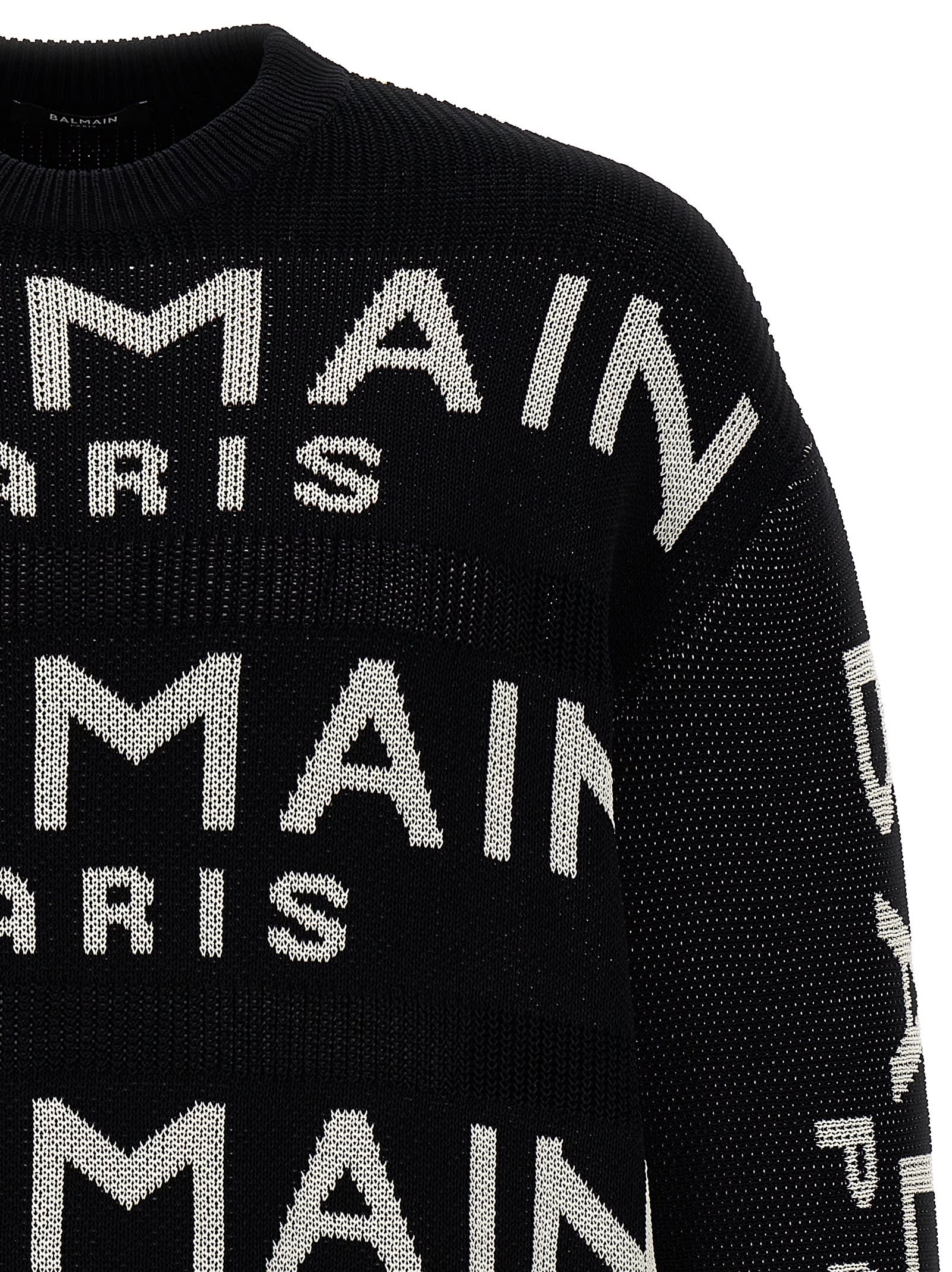 Shop Balmain All-over Logo Sweater In Black