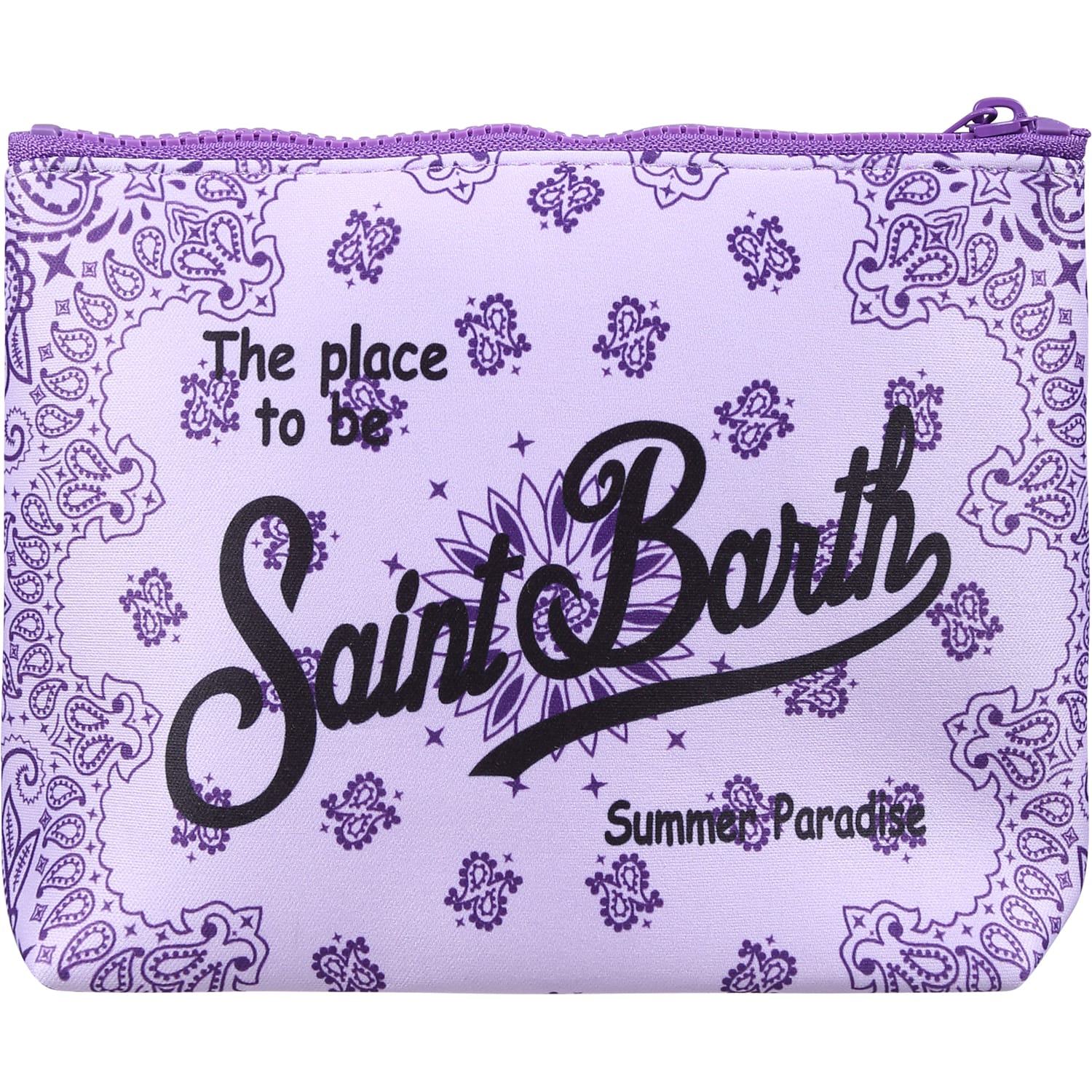 Shop Mc2 Saint Barth Purple Clutch Bag For Girl With Paisley Print And Logo