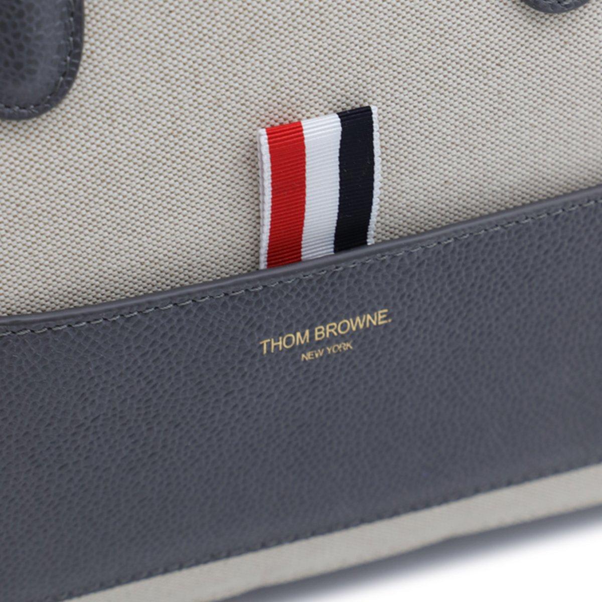 Thom Browne Logo Printed Zipped Tote Bag In Natural