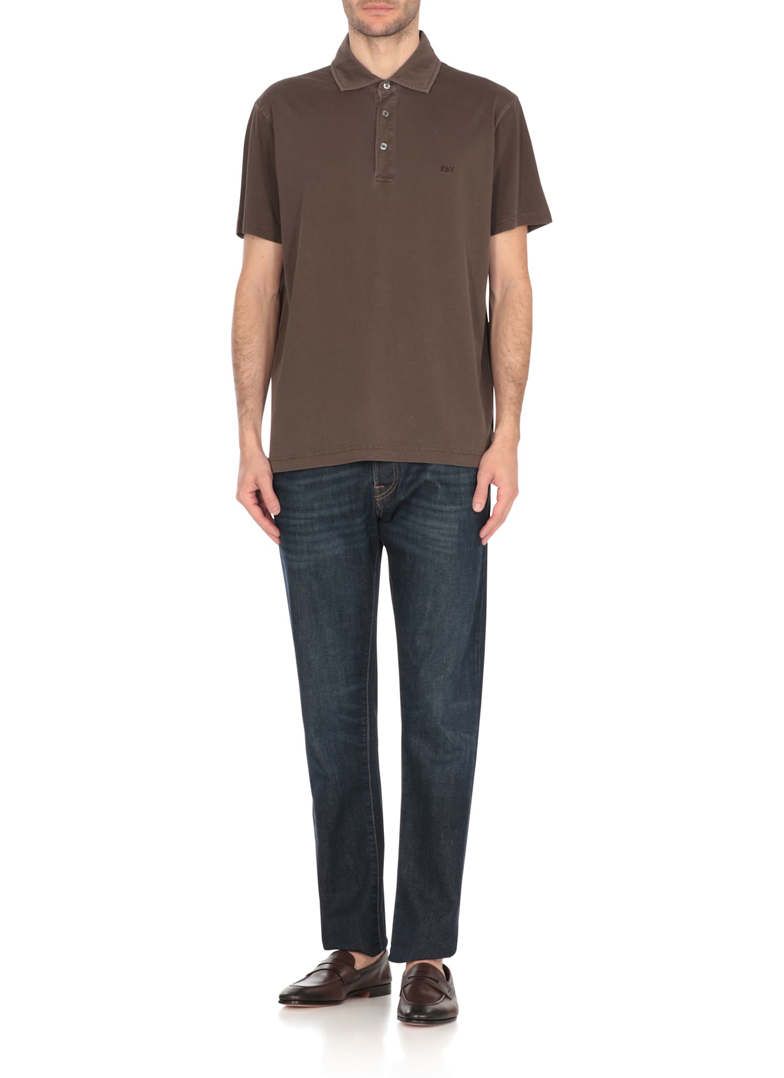 Fay Jersey Polo In Frosted Brown In Brown