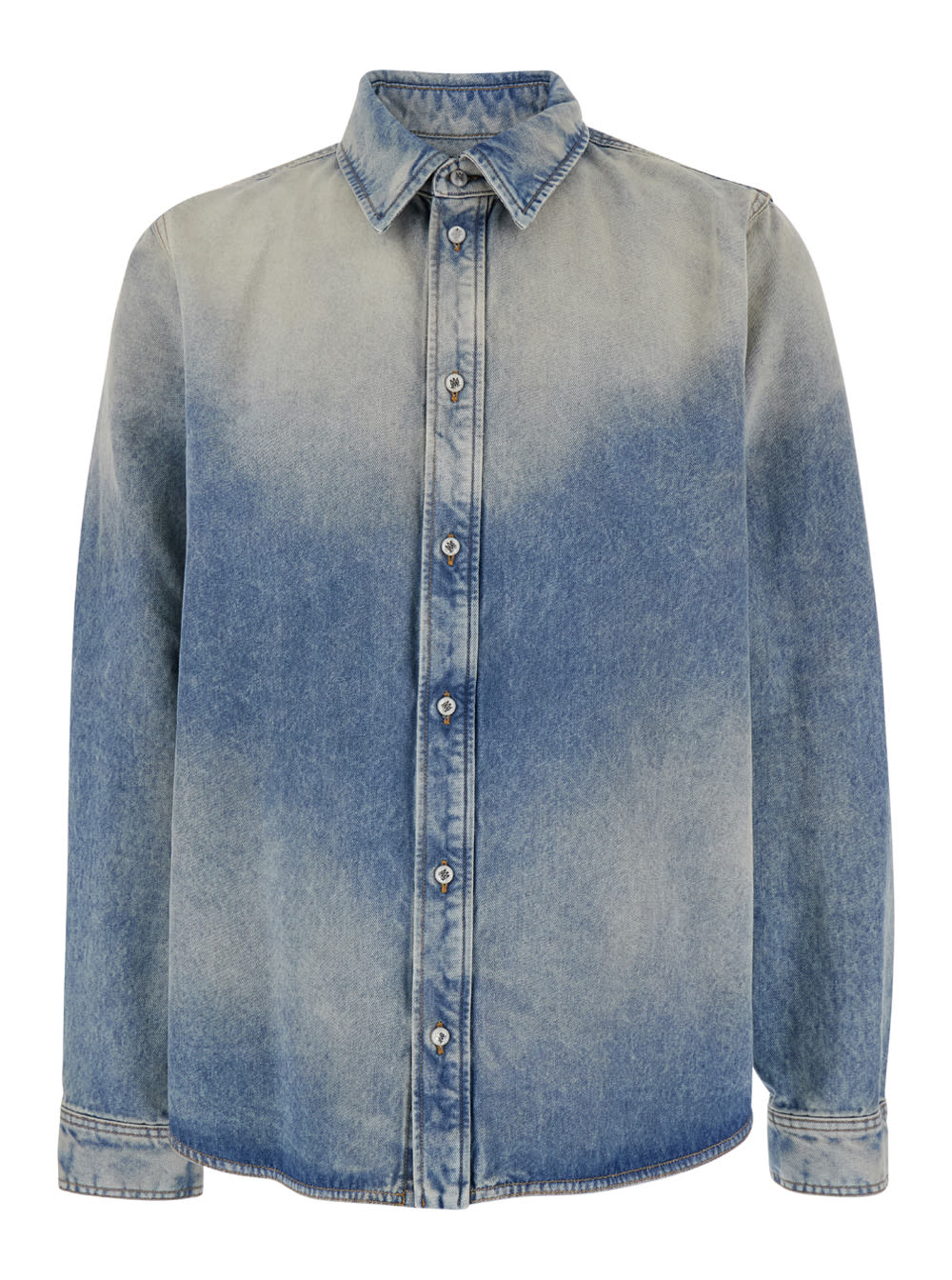 Shop Amiri Light Blue Shirt With Used Effect In Denim Man