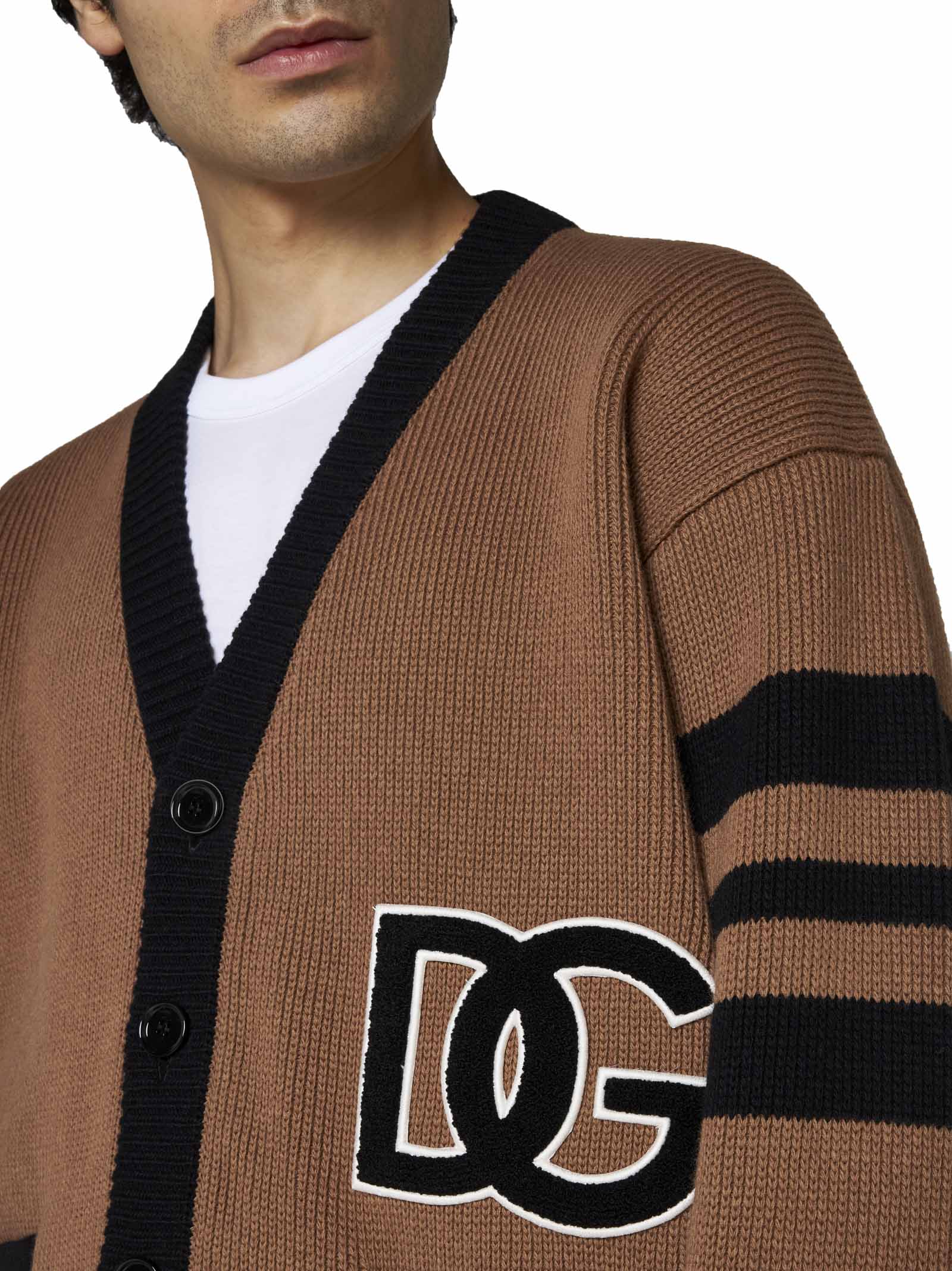 Shop Dolce & Gabbana Wool Cardigan With Logo In Brown
