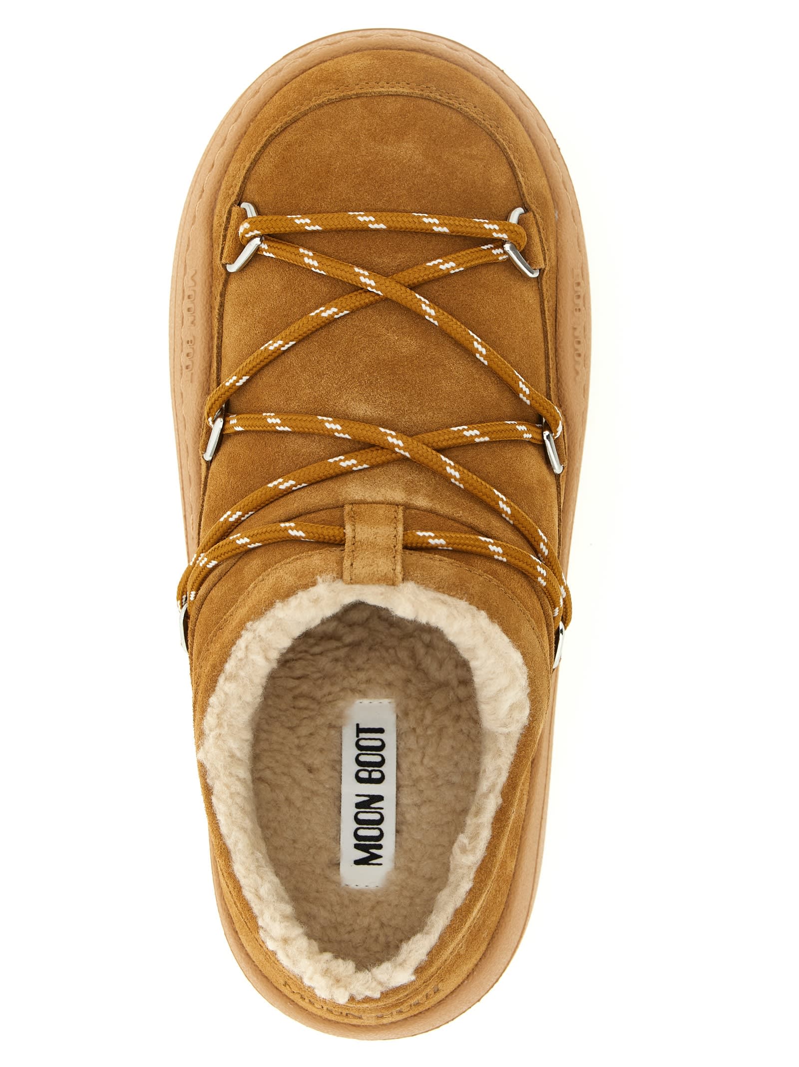 Moon Boot Park Slipper Mules Round Toe Laces In Brown