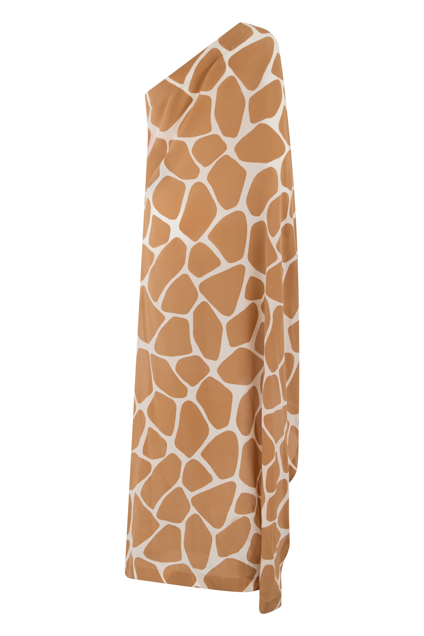 Valentino One-shoulder Silk Dress In Brown