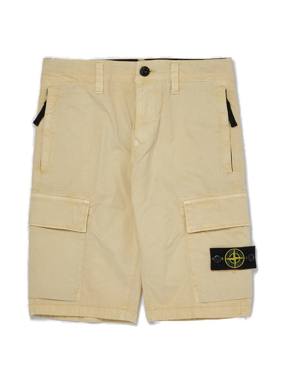 Shop Stone Island Compass Patch Knee-length Cargo Shorts In Neutrals