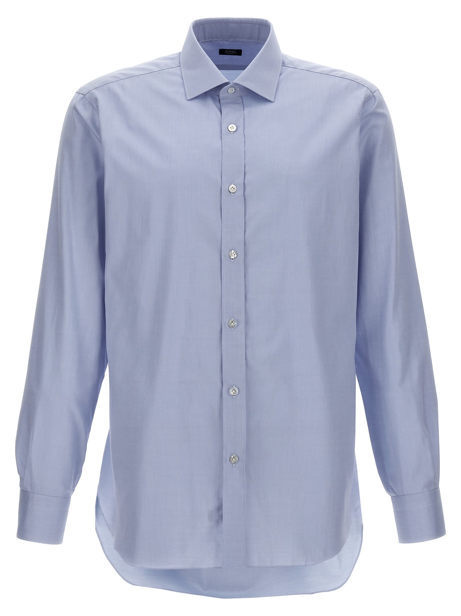 Barba Napoli Operated Cotton Shirt In Light Blue