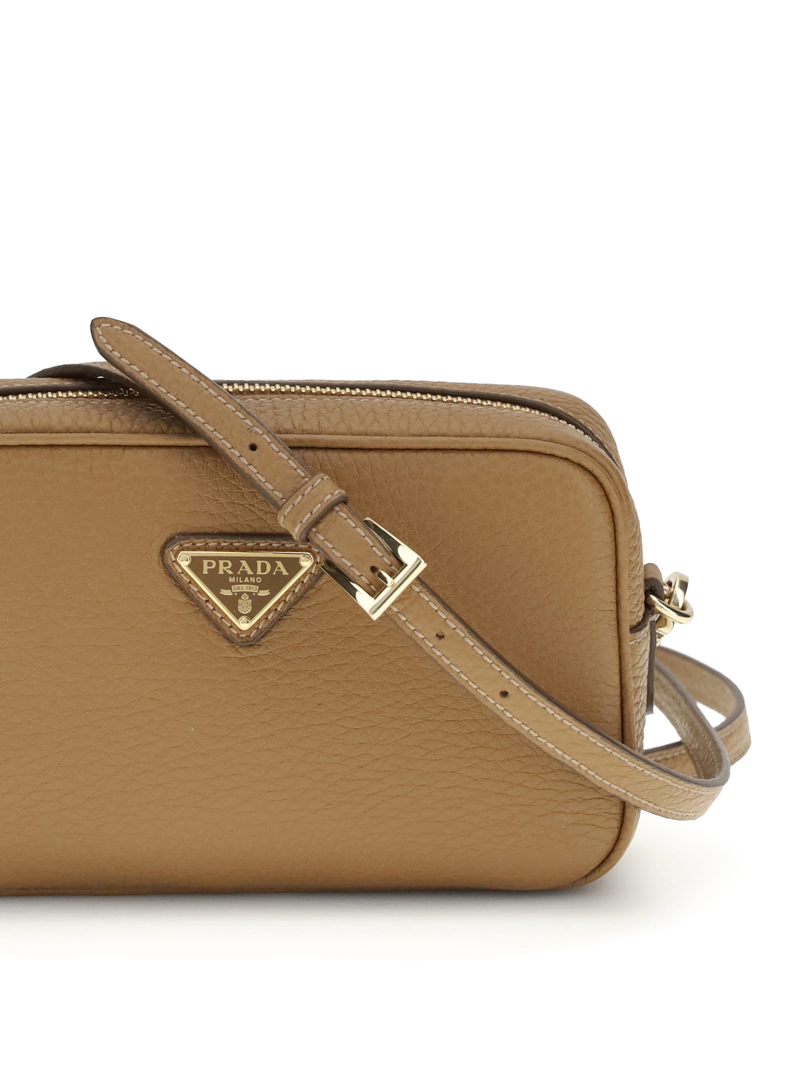 Prada Hammered Leather Crossbody Bags In Brown
