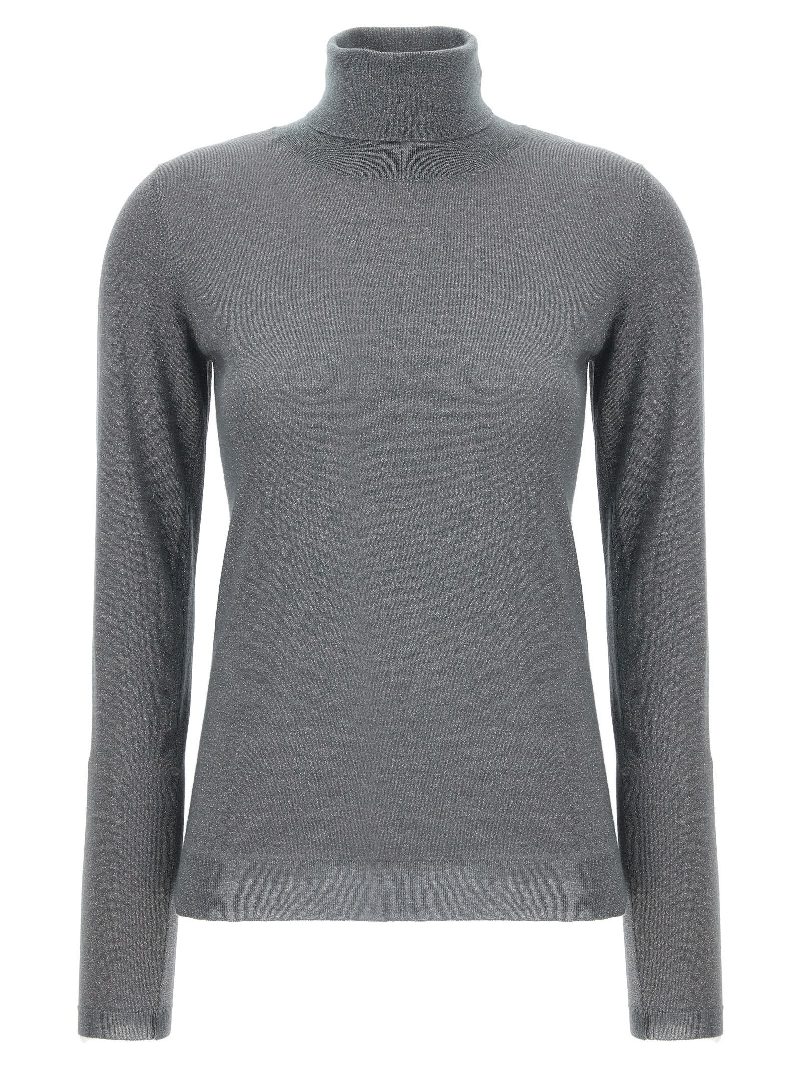 Shop Brunello Cucinelli Lurex Turtleneck Sweater In Gray