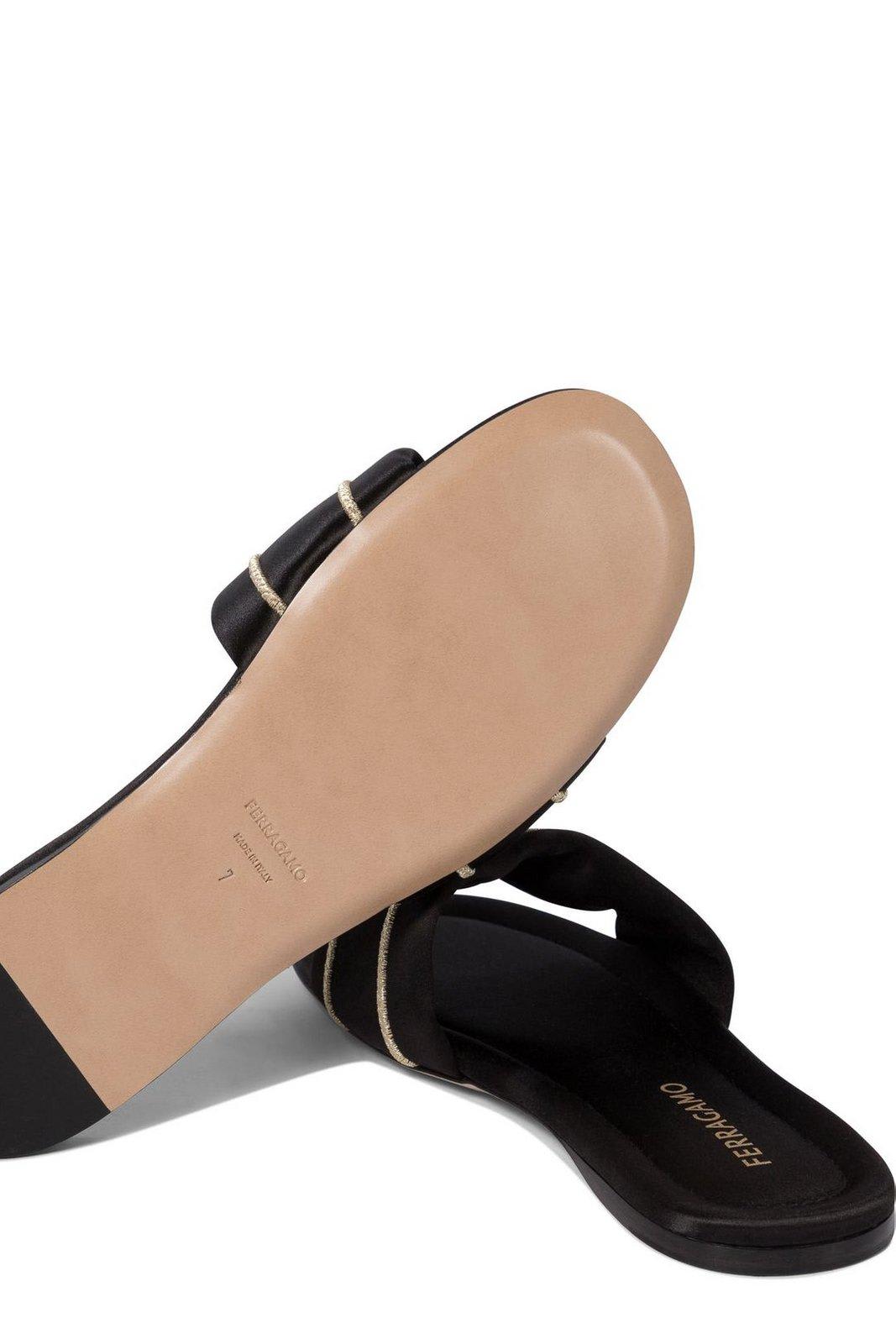 Ferragamo Open Toe Flat Sole Sandals In Black