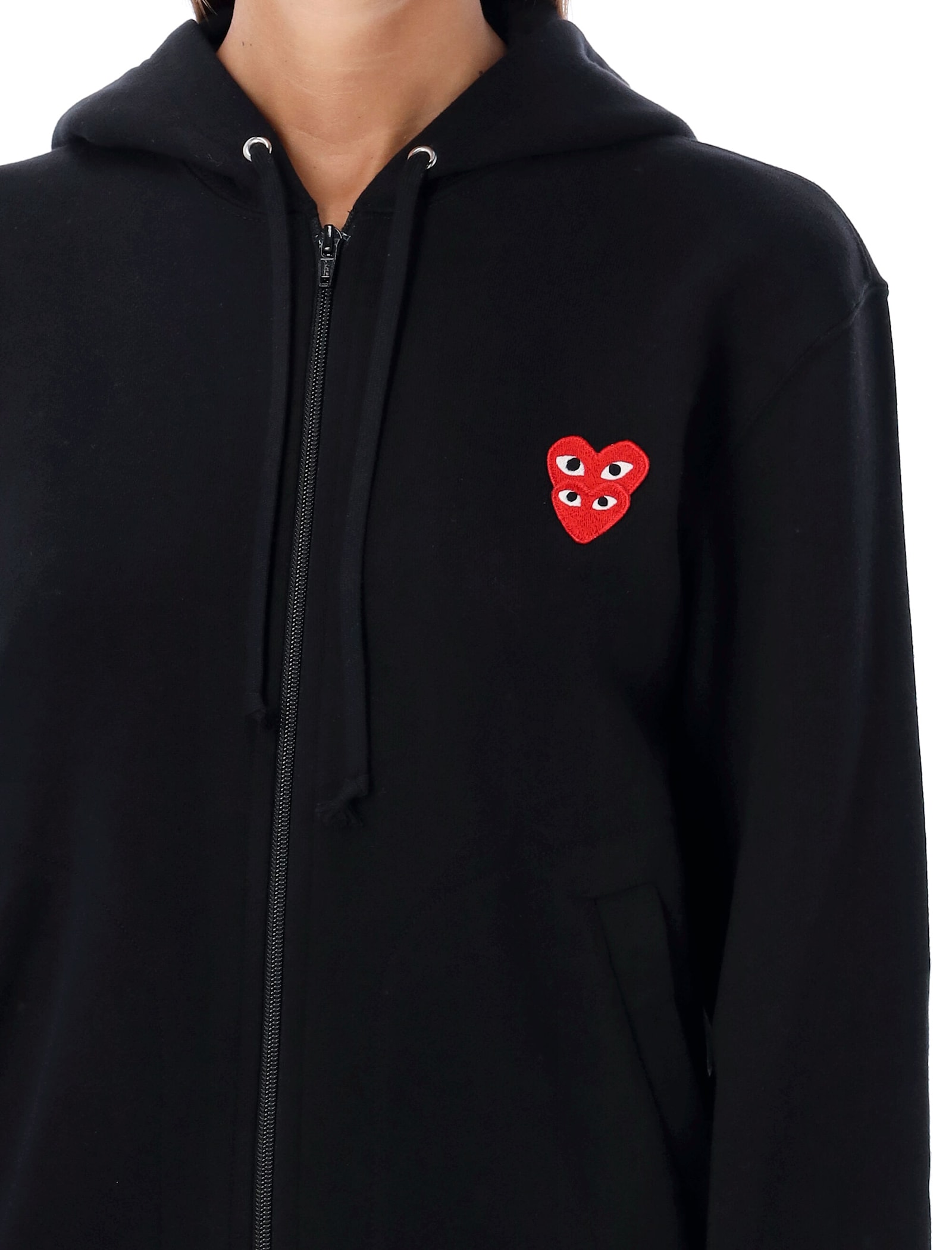 Shop Comme Des Garçons Play Zipped Hoodie With Double Heart Patch In Black