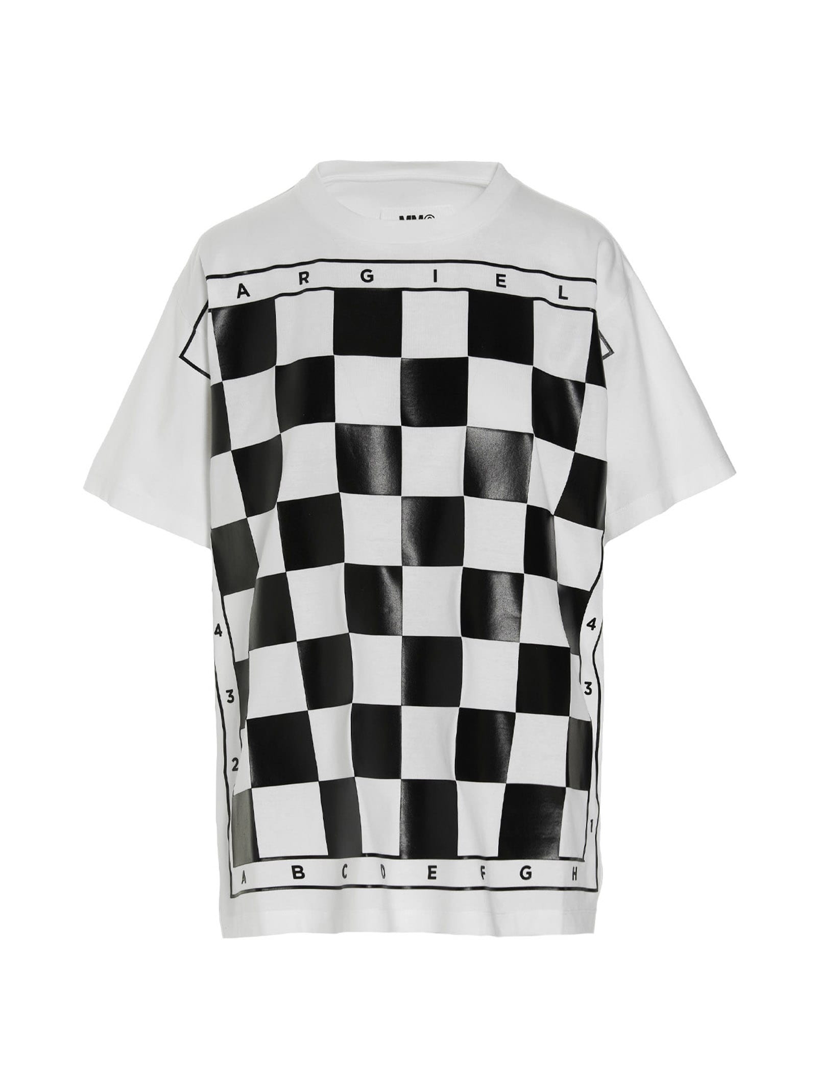 Mm6 Maison Margiela Checkerboard Print T-shirt In Black & White