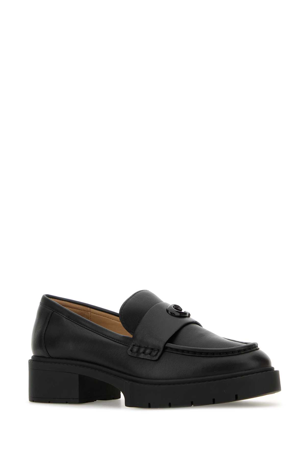 Coach Black Leather Leah Loafers In Black