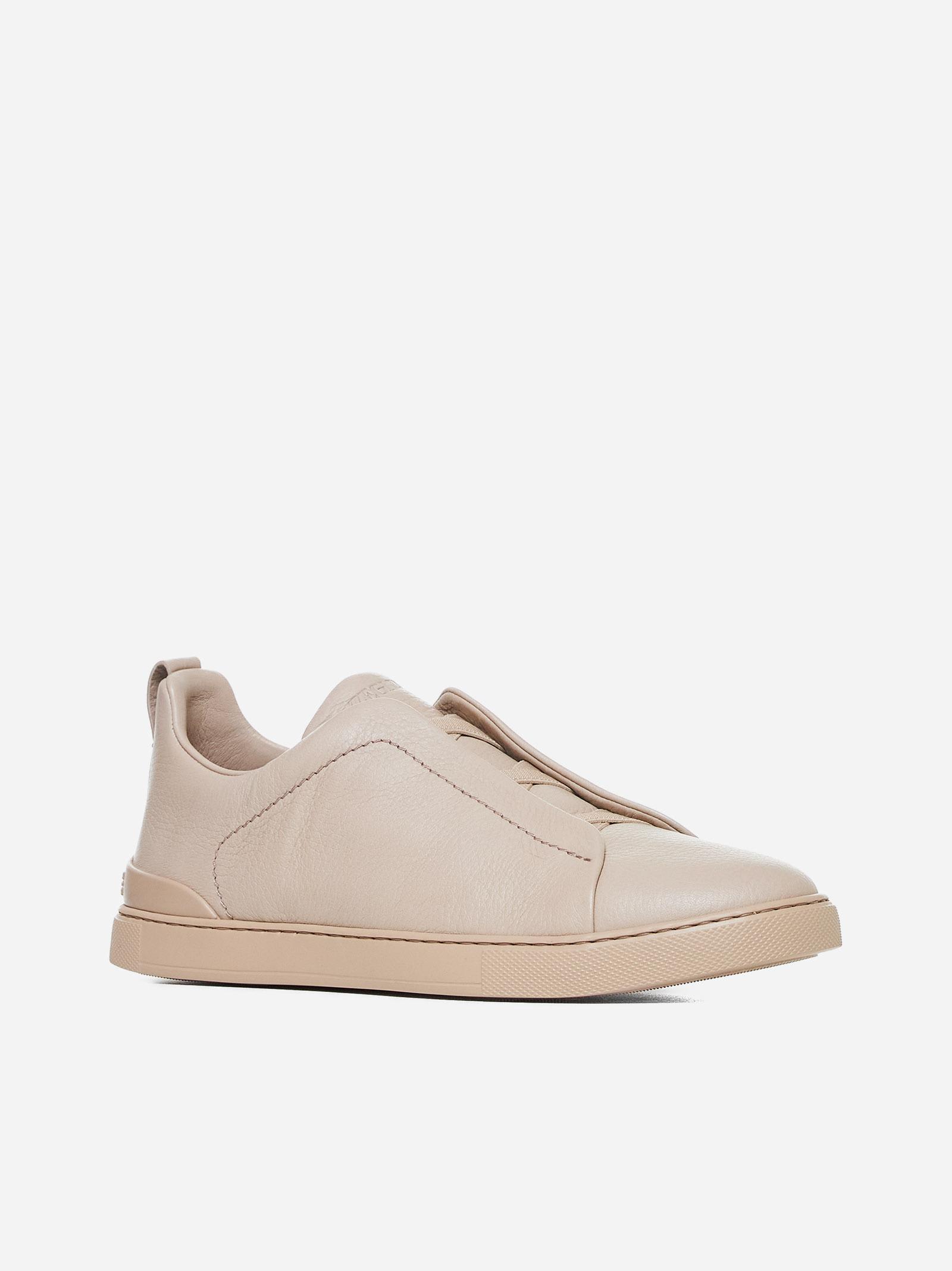 Zegna Man Sneakers Beige Size 12 Leather In Neutral