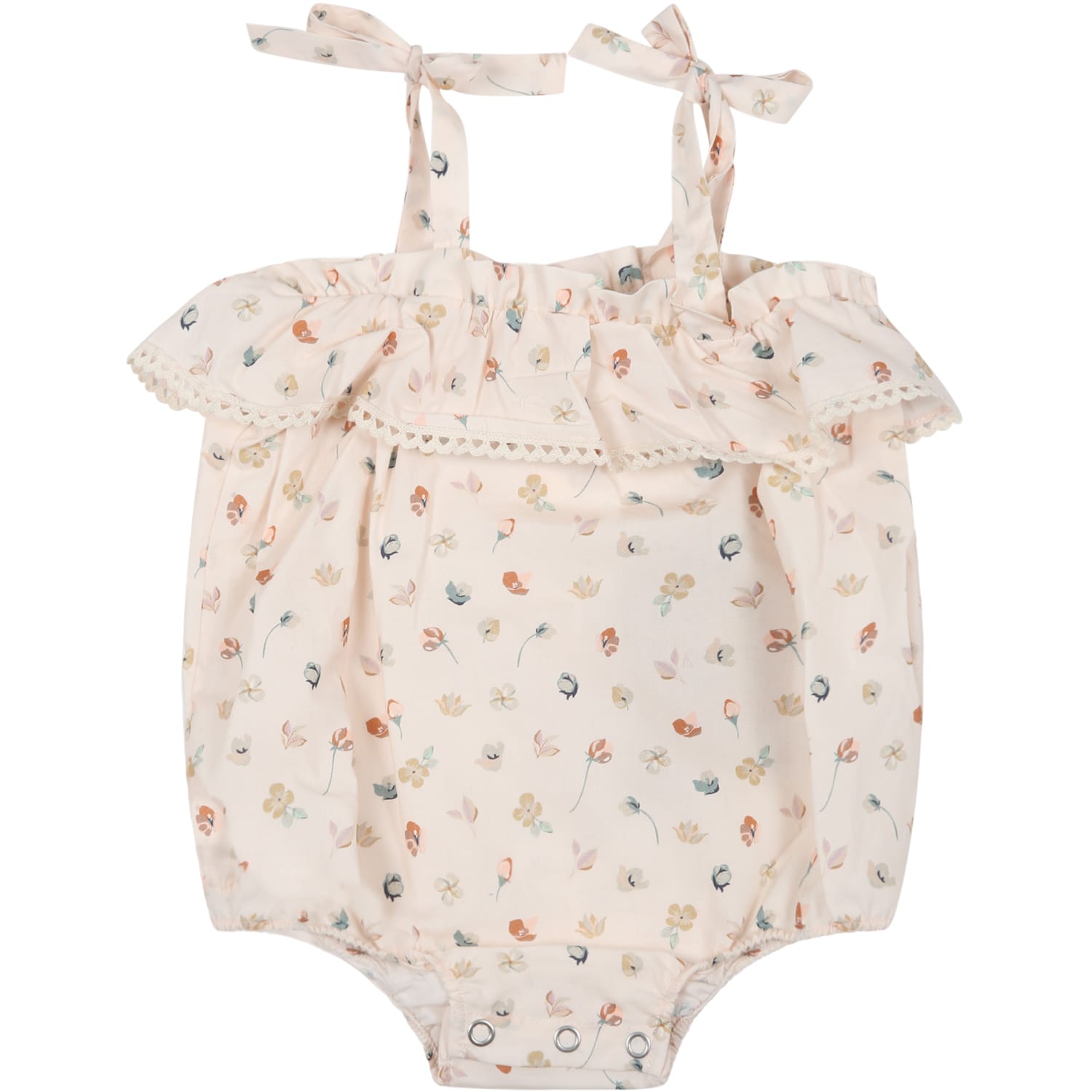 Coco Au Lait Pink Romper For Baby Girl With Flowers