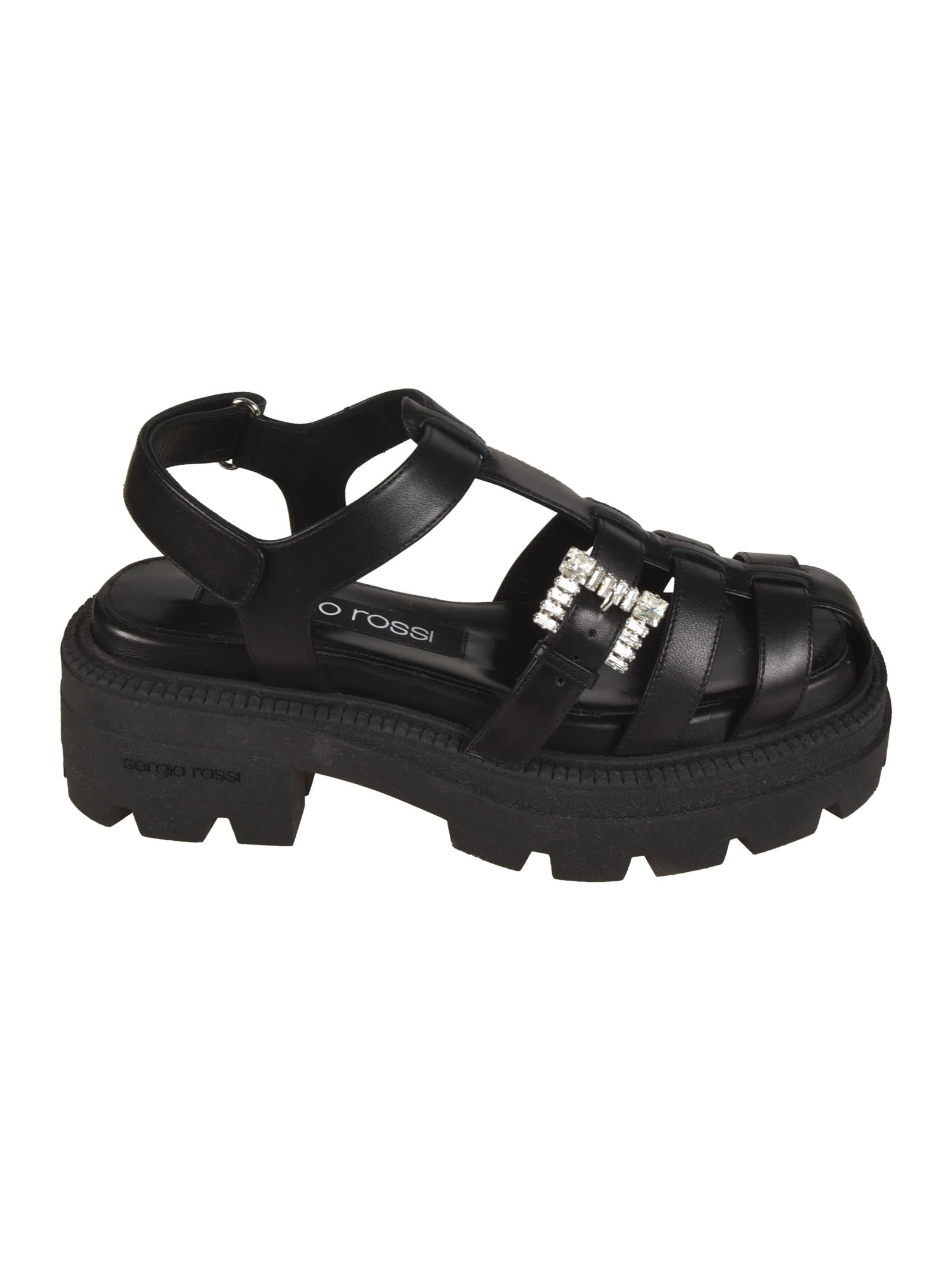 Shop Sergio Rossi Back Strap Embellished Buckle Sandals In Black