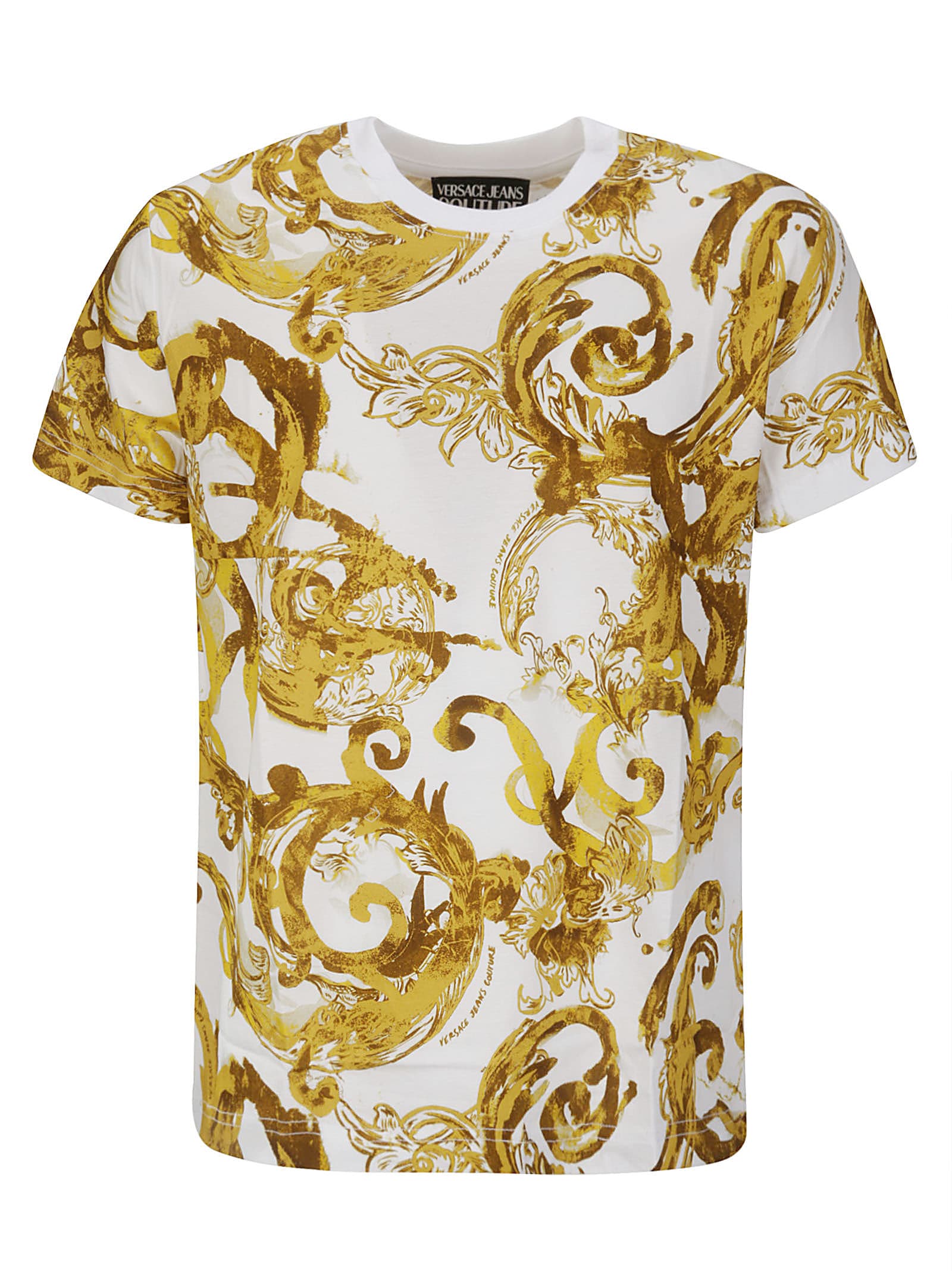 Shop Versace Jeans Couture 76up600 S Allover Wcolor T-shirt In White/gold