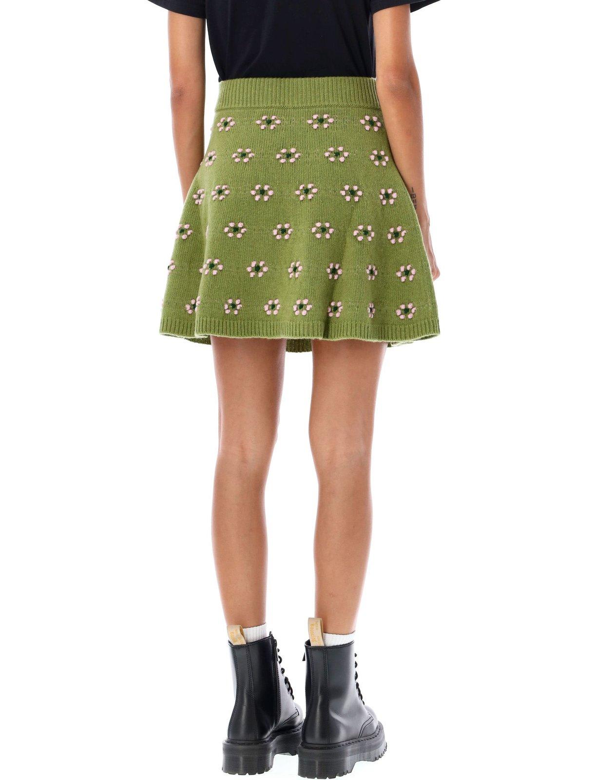 Kenzo Wool Floral Motif Mini Skirt In Olive